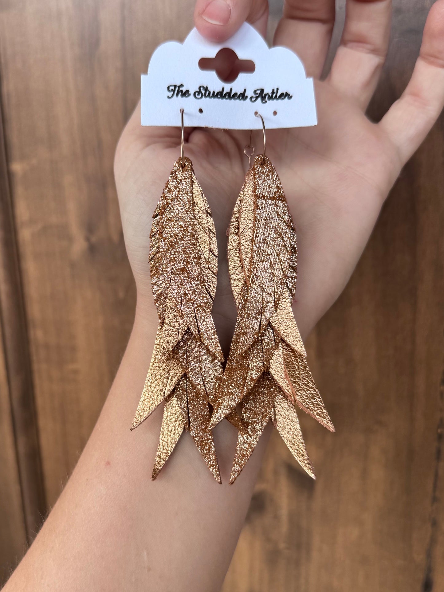 Rose Gold Shimmer and Copper Metallic Handmade Hypoallergenic Leather Earrings