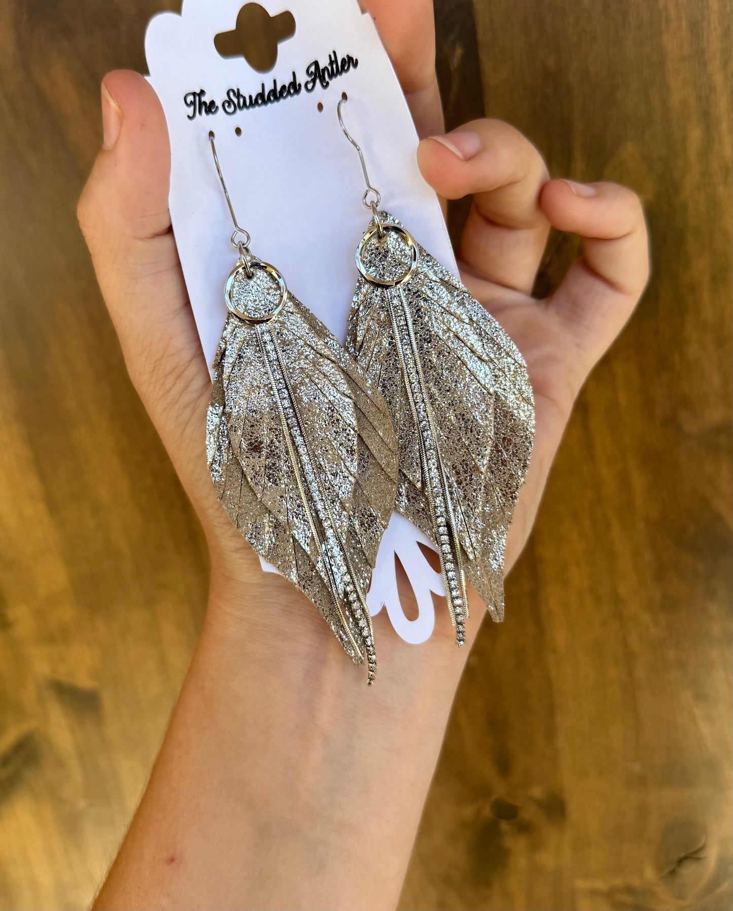 Fringe feather leather earrings - Western Leather Earrings for women - Champagne gold and silver earrings