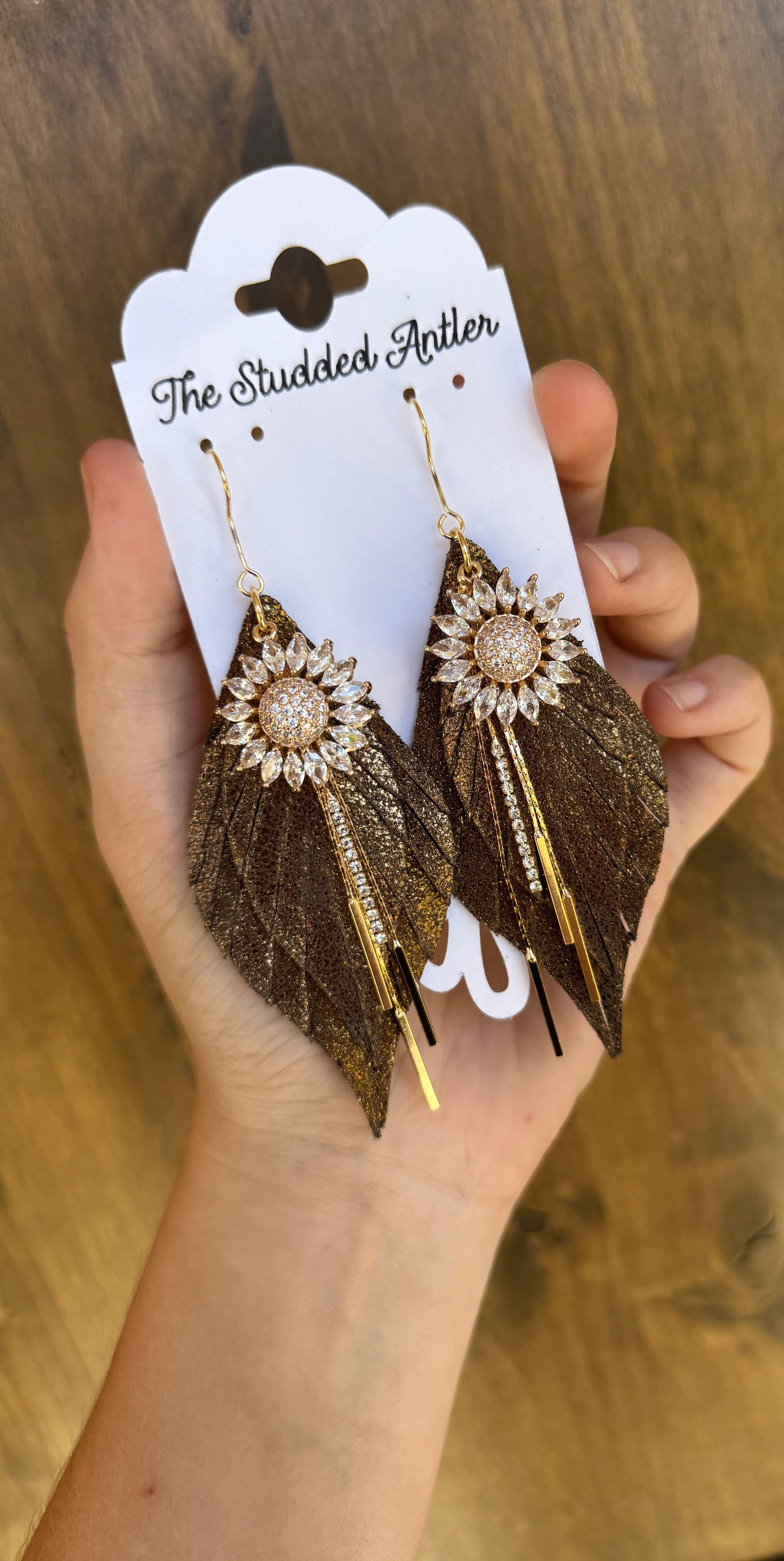 Brown shimmer and gold leather earrings - Handmade western earrings for women - Rodeo queen jewelry