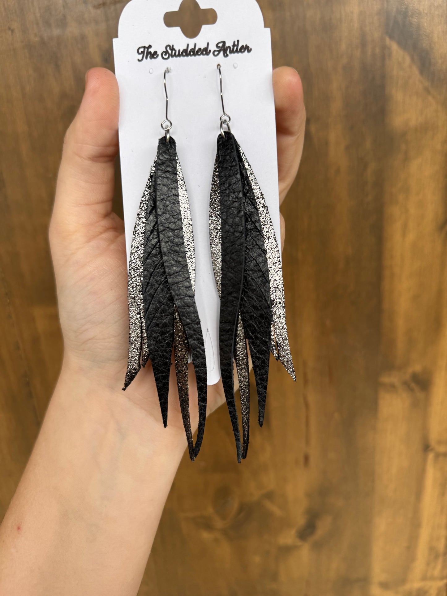 Black and Silver Handmade Hypoallergenic Leather Earrings