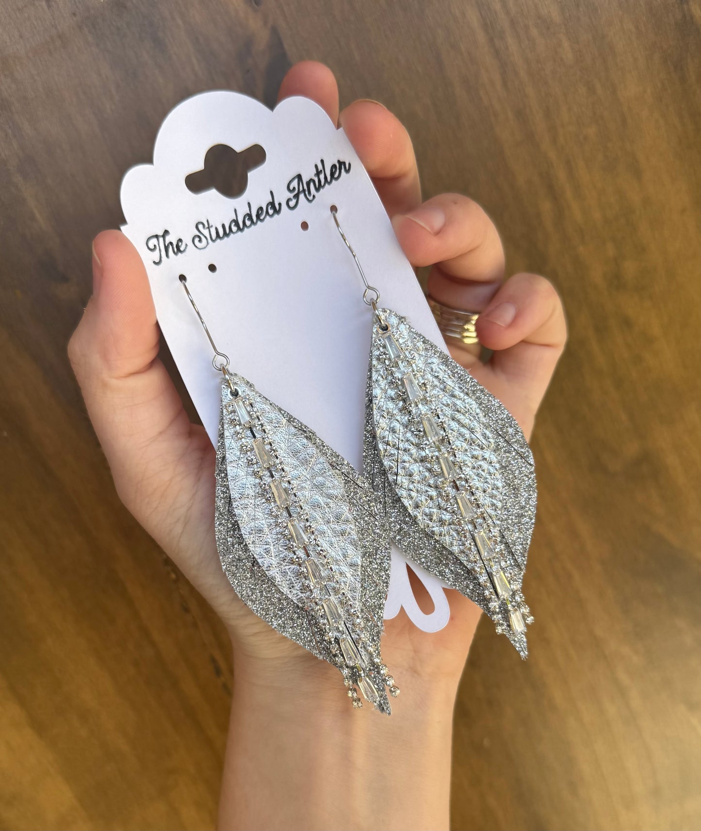 Fringe feather leather earrings - Western Boho style Leather Earrings - Silver