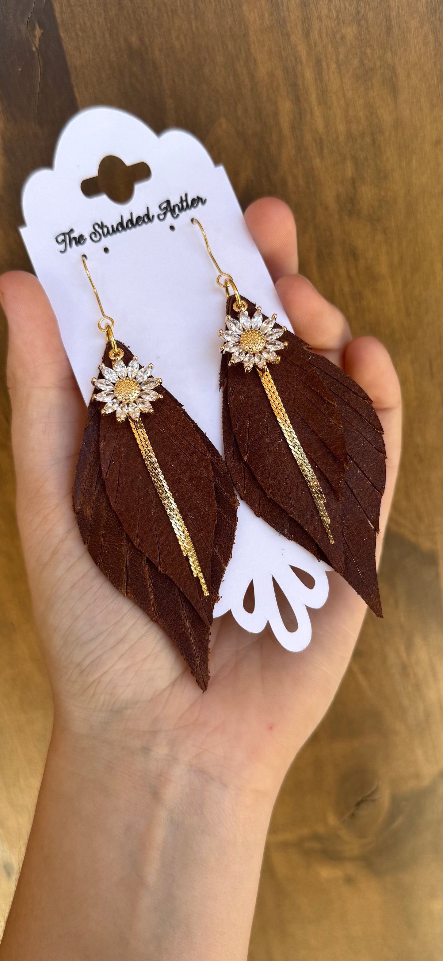 Dark brown and gold leather earrings - Handmade western earrings for women - Rodeo queen jewelry
