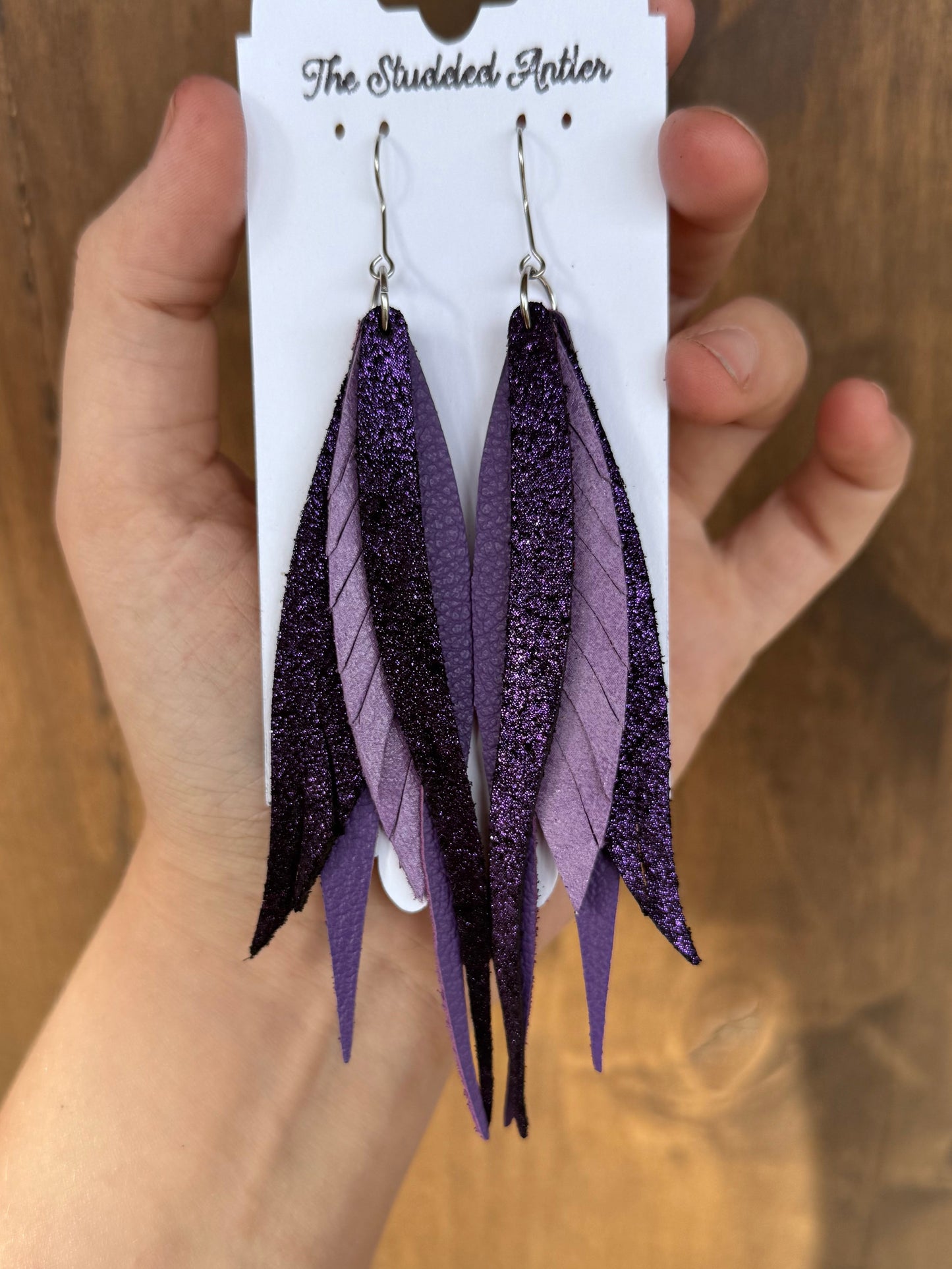 Handmade Hypoallergenic Purple Shimmer Leather Earrings
