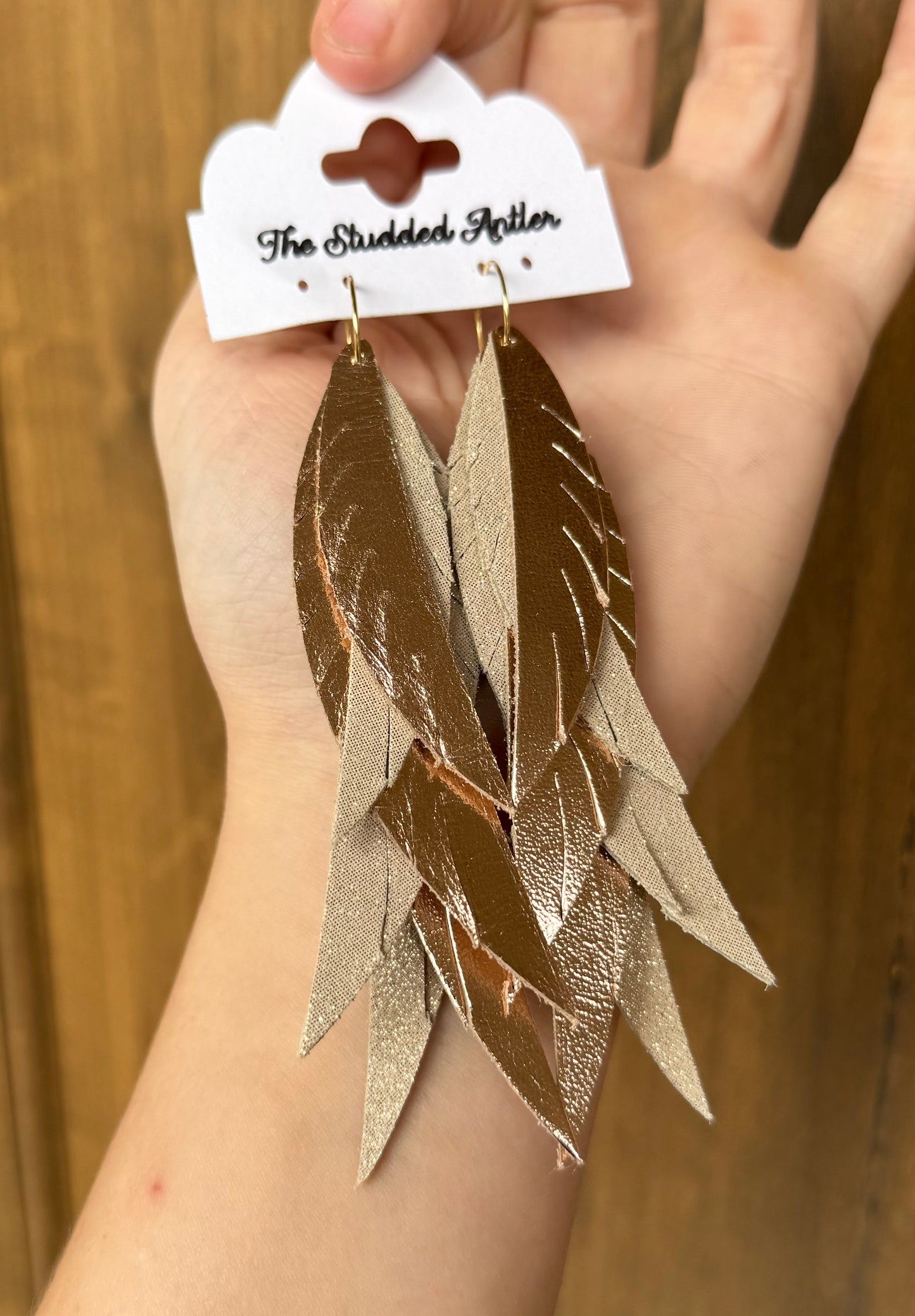 Rose Gold Sparkle Handmade Hypoallergenic Leather Earrings