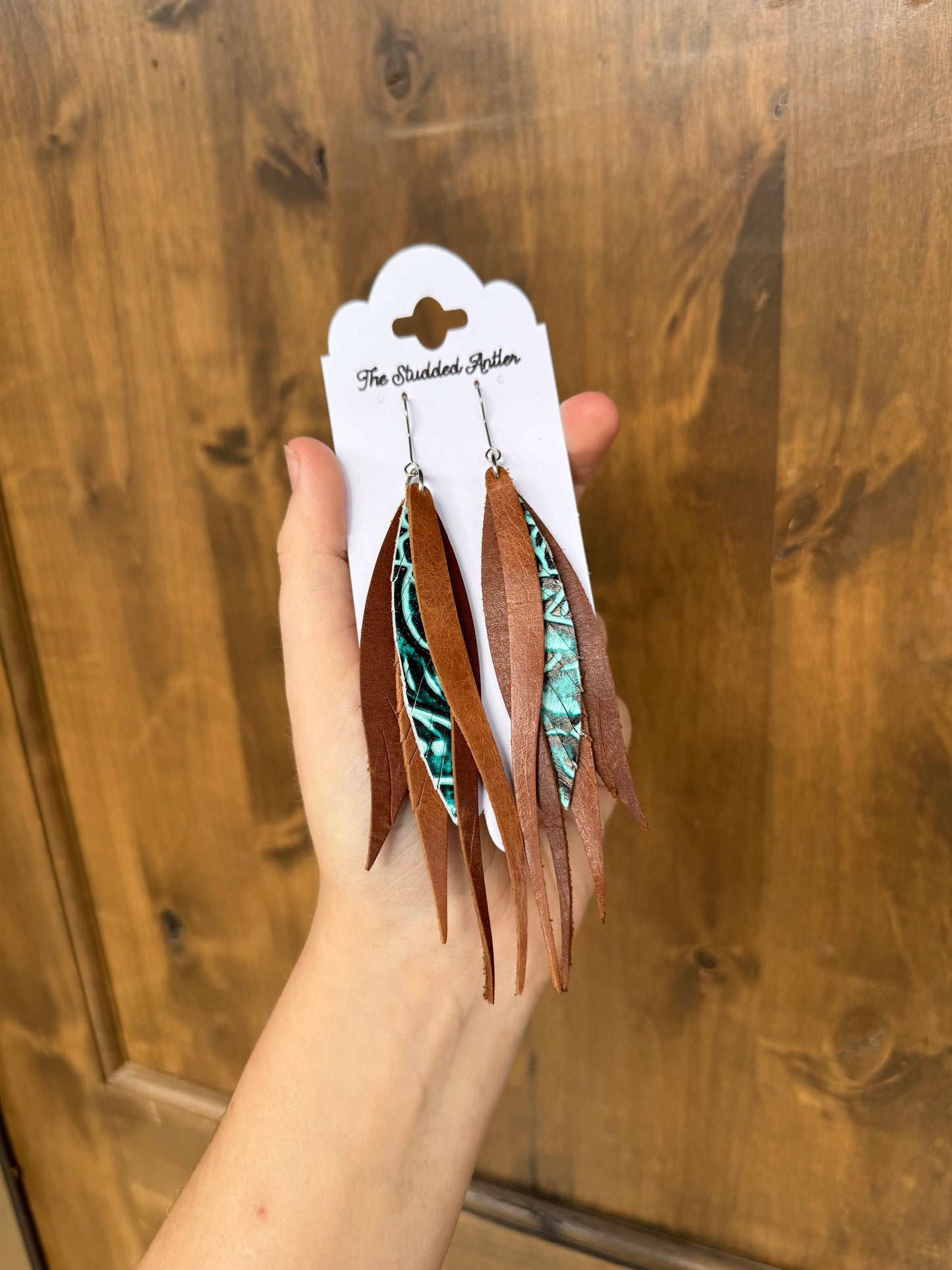 Blue and Brown Handmade Hypoallergenic Leather Earrings