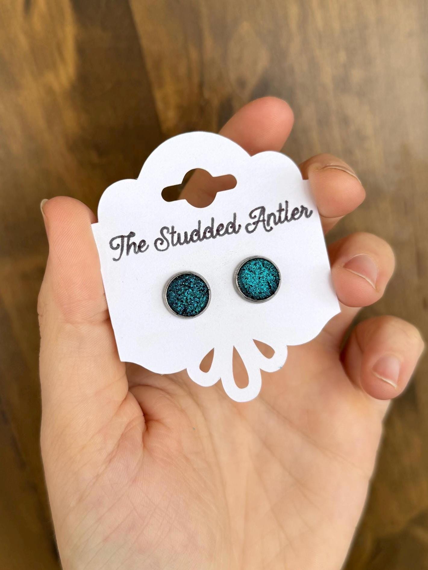 Hypoallergenic Leather stud earrings - Boho leather earrings - Dark teal