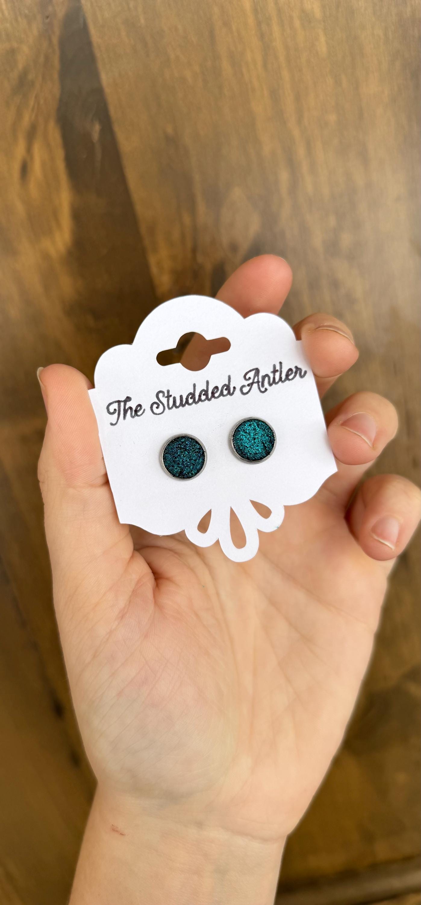 Hypoallergenic Leather stud earrings - Boho leather earrings - Dark teal