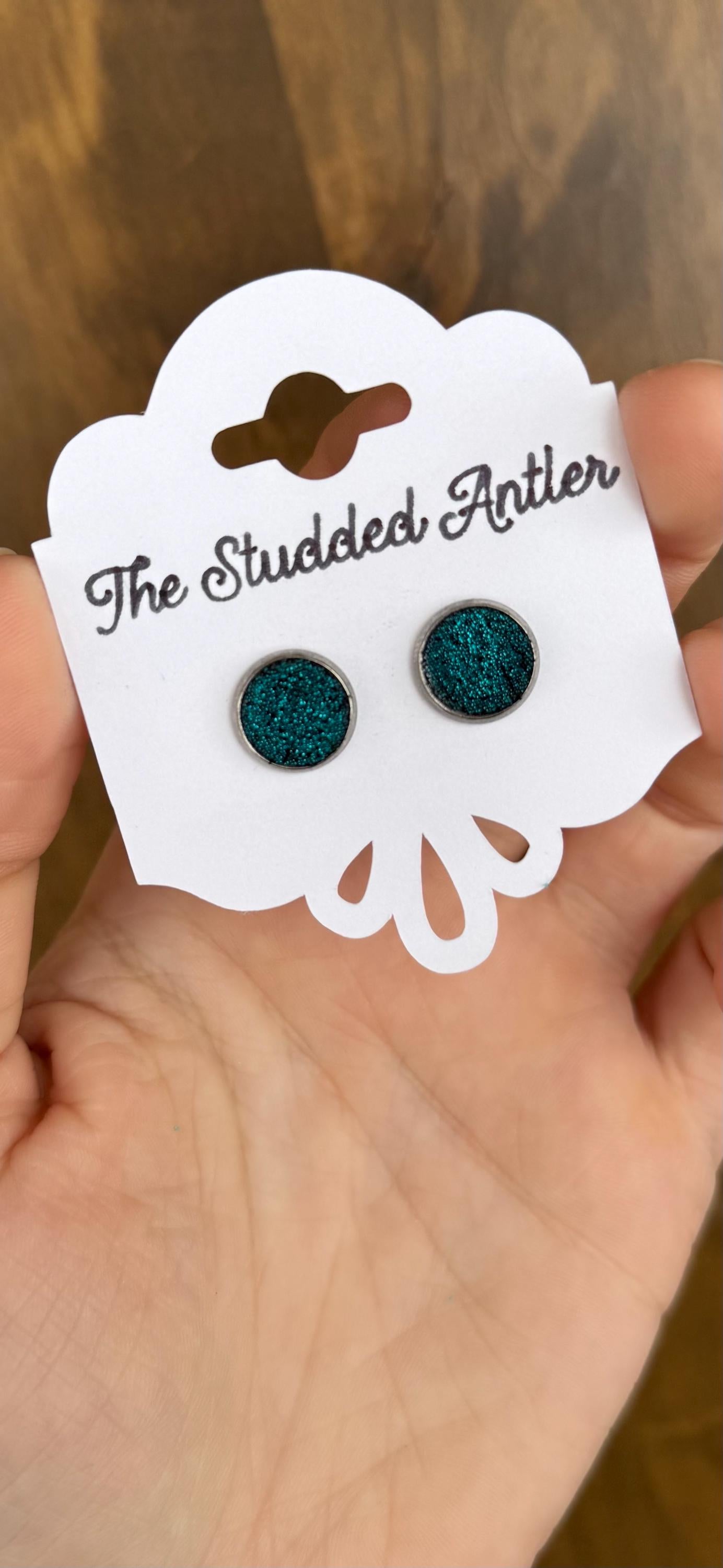 Hypoallergenic Leather stud earrings - Boho leather earrings - Dark teal