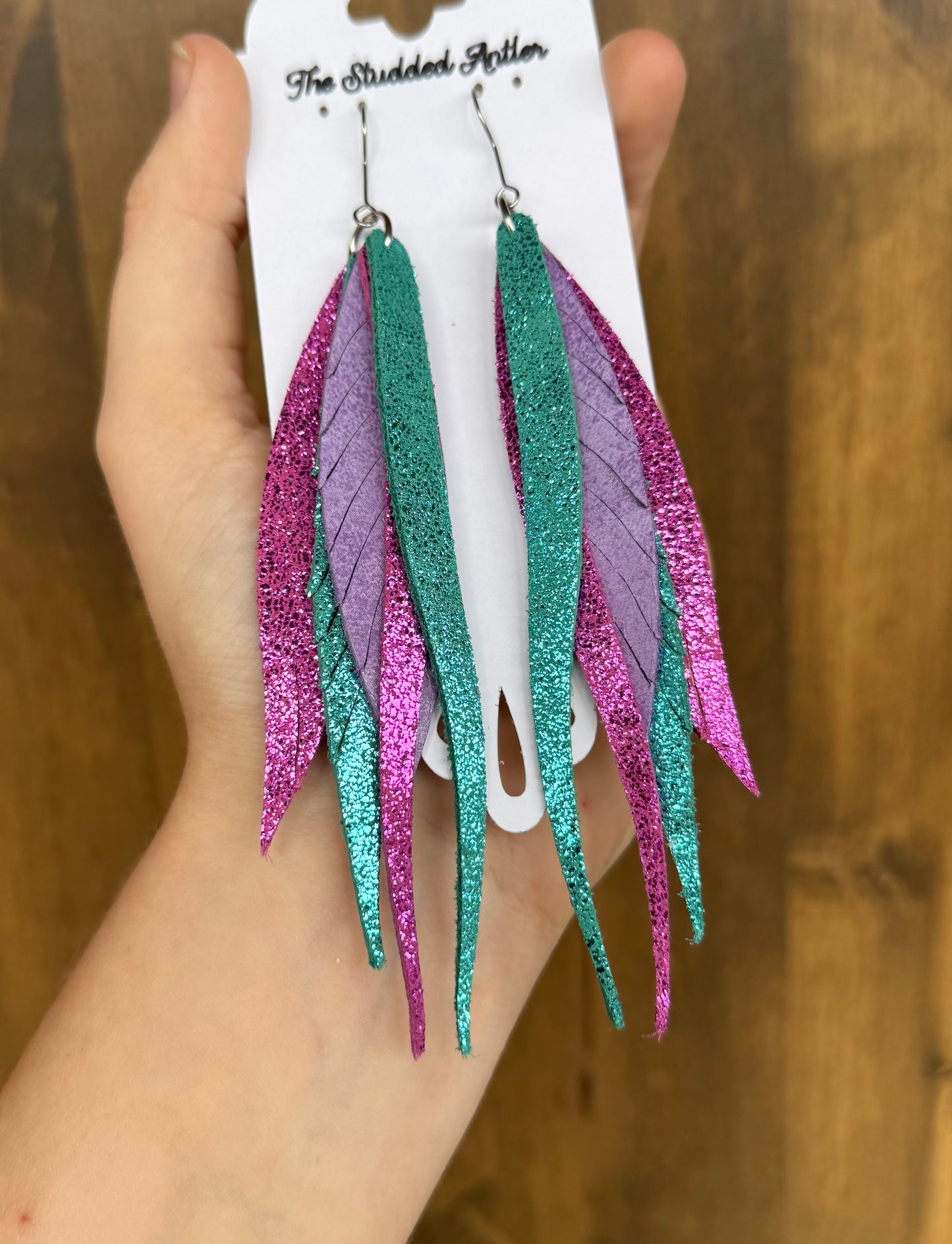Blue, Hot Pink and Purple Handmade Hypoallergenic Leather Earrings