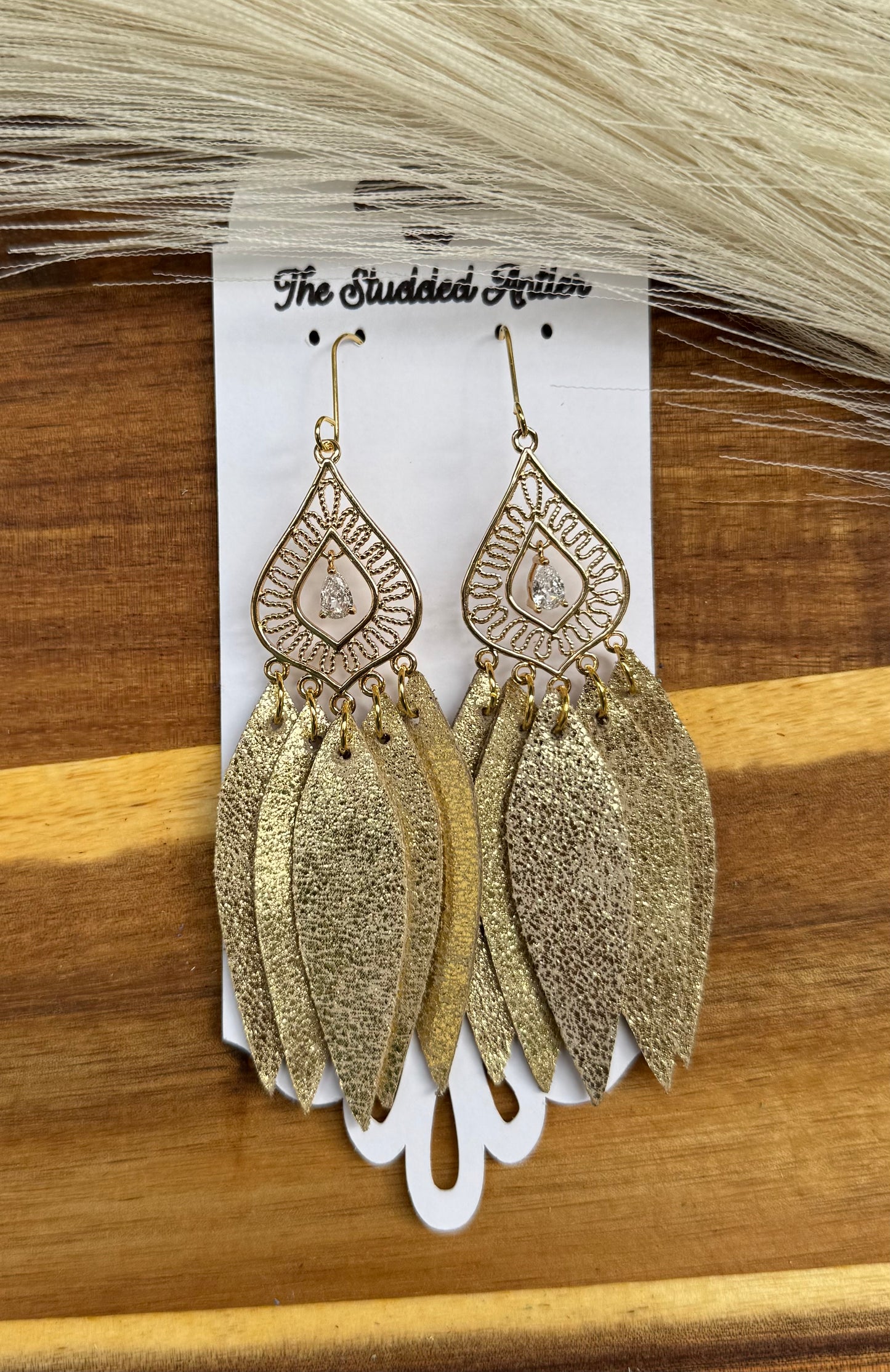 Gold Layered Teardrop Leather Earrings - Handmade Hypoallergenic Leather Earrings - Chandelier Style Earrings