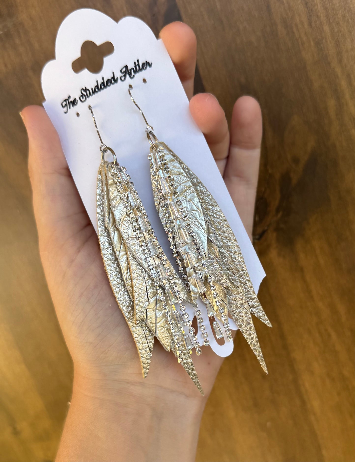 Platinum and Silver Handmade Hypoallergenic Leather feather Earrings