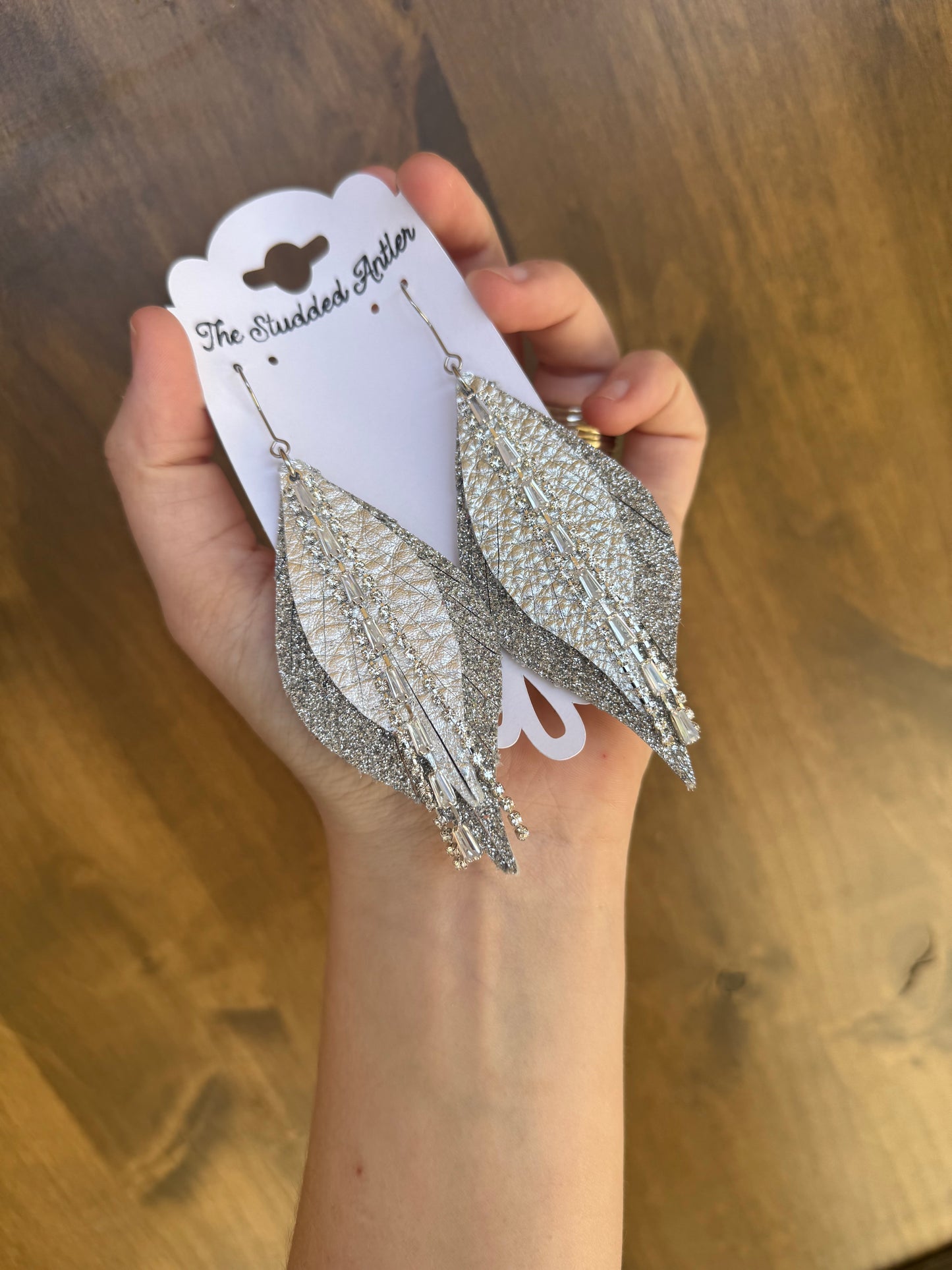 Fringe feather leather earrings - Western Boho style Leather Earrings - Silver