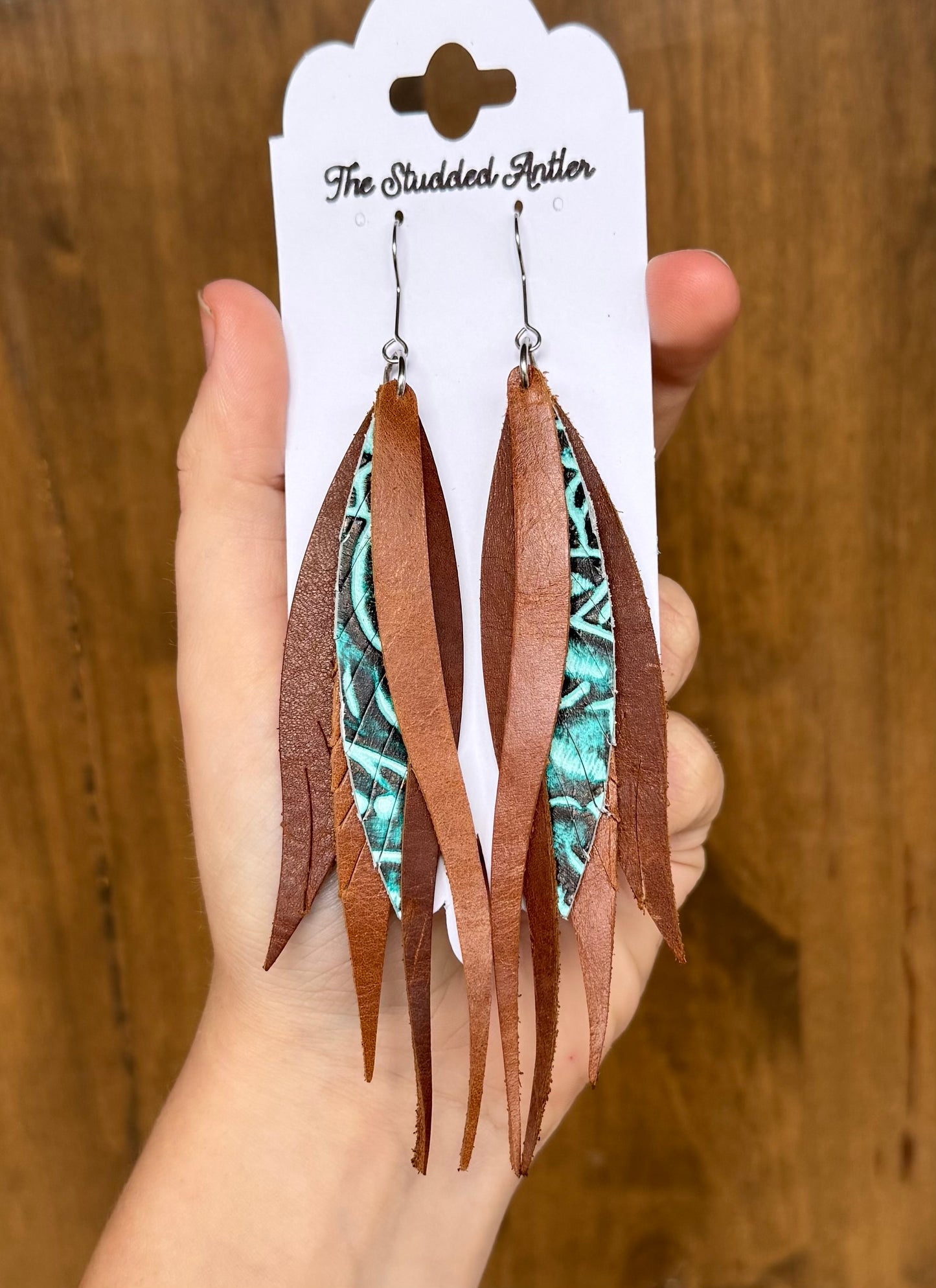 Blue and Brown Handmade Hypoallergenic Leather Earrings
