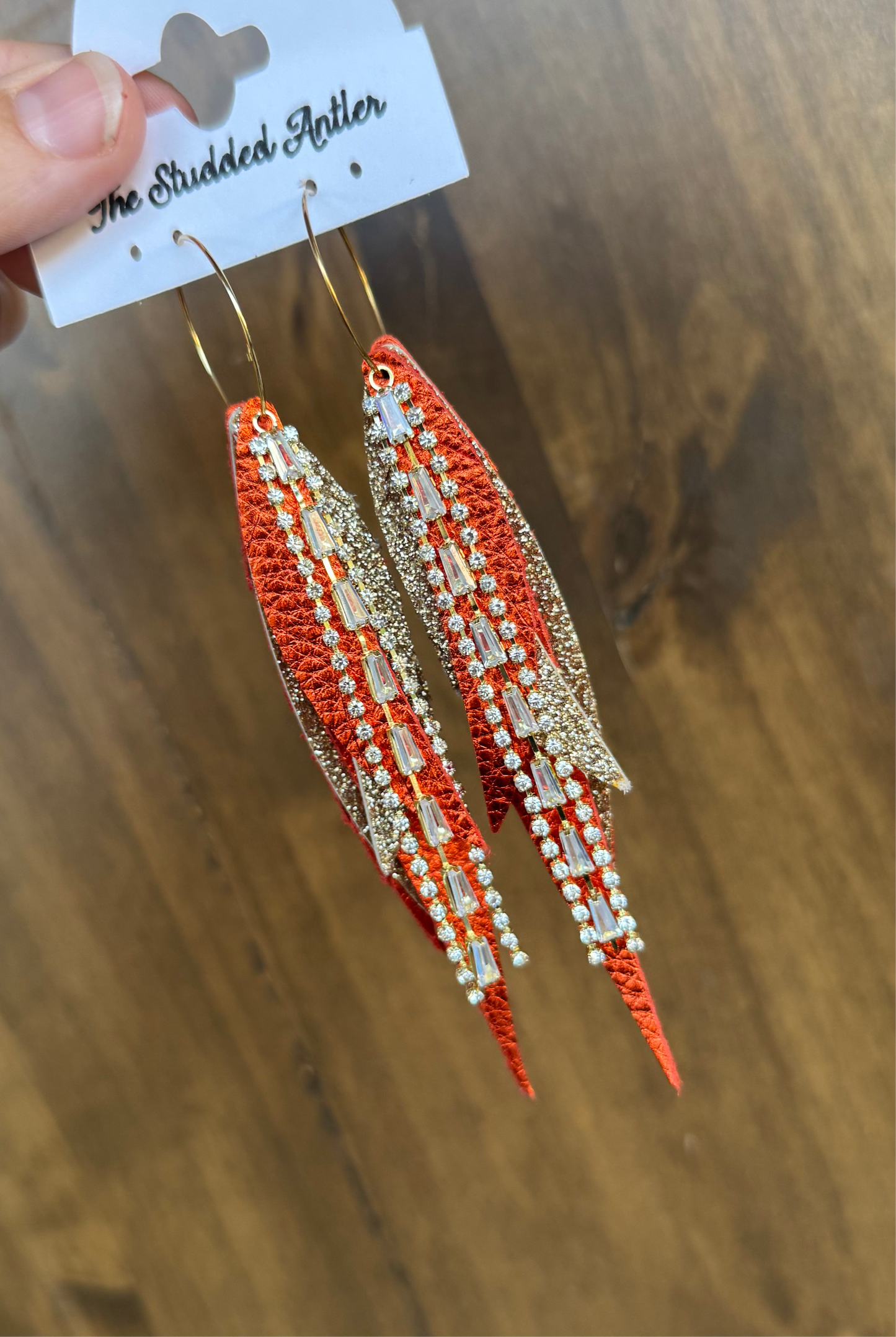 fringe-feather-leather-earrings-orange-gold