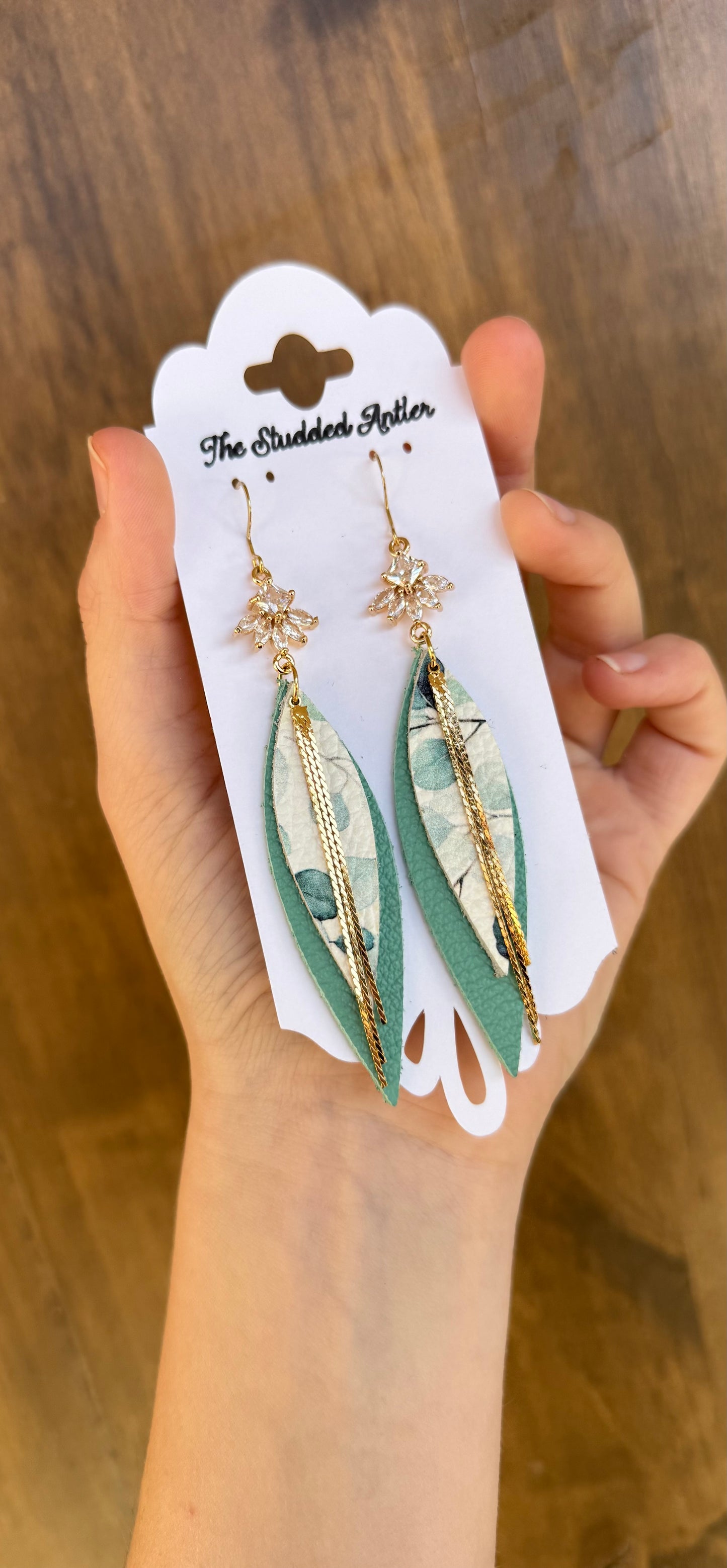 Western Style Leather Earrings - Teardrop Dangle Leather Earrings - Gold and Blue