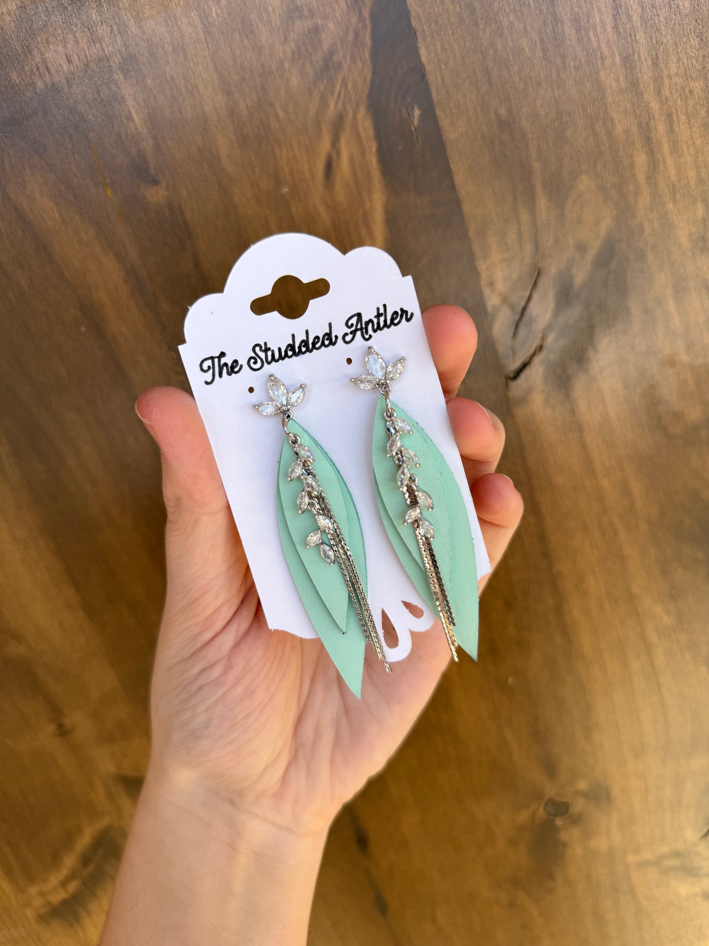 Mint Blue Dangle Genuine Leather Earrings