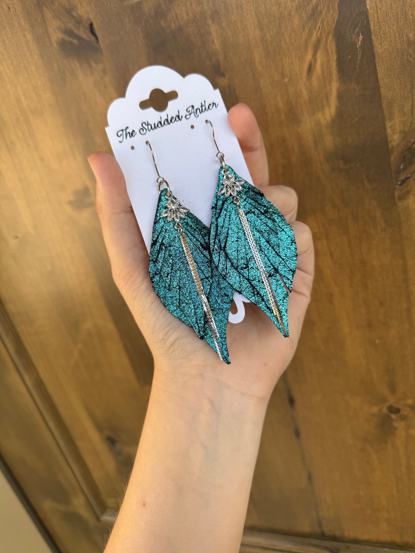Turquoise Blue Sparkle Handmade Hypoallergenic Leather feather Western Earrings