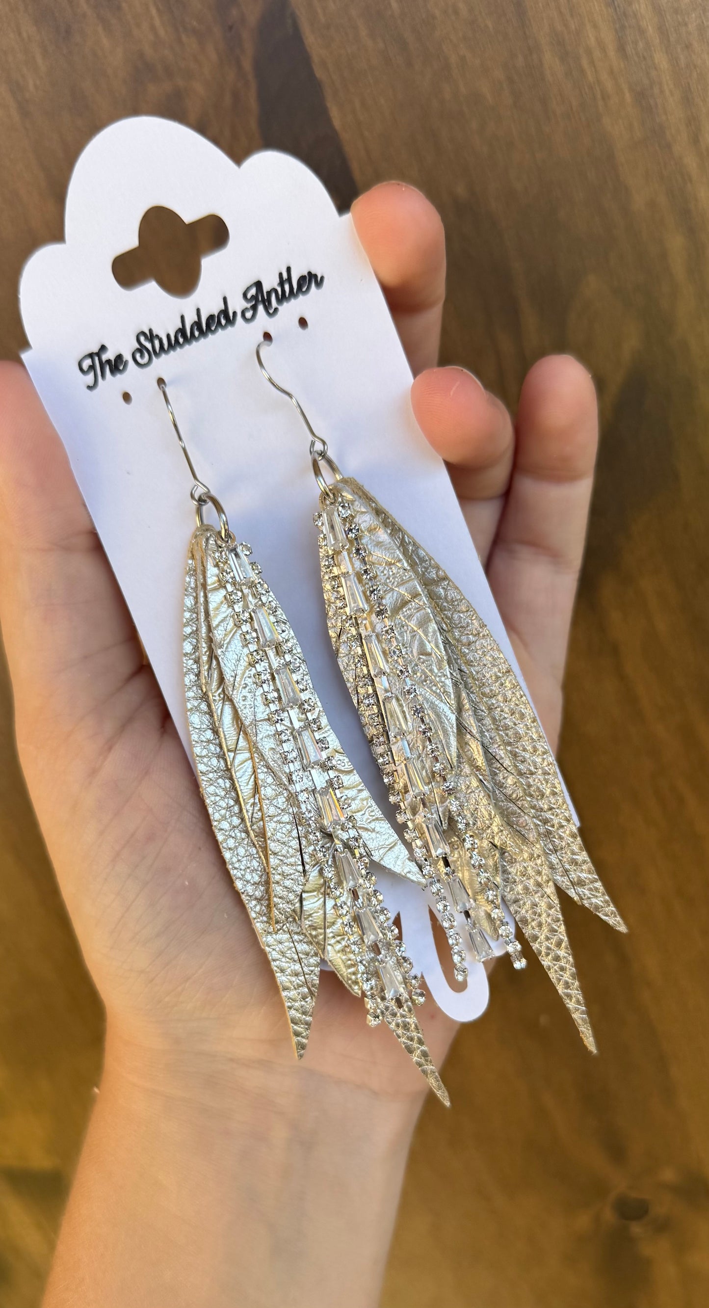 Platinum and Silver Handmade Hypoallergenic Leather feather Earrings