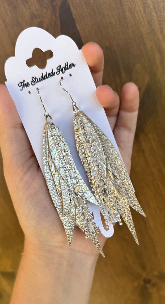 Platinum and Silver Handmade Hypoallergenic Leather feather Earrings
