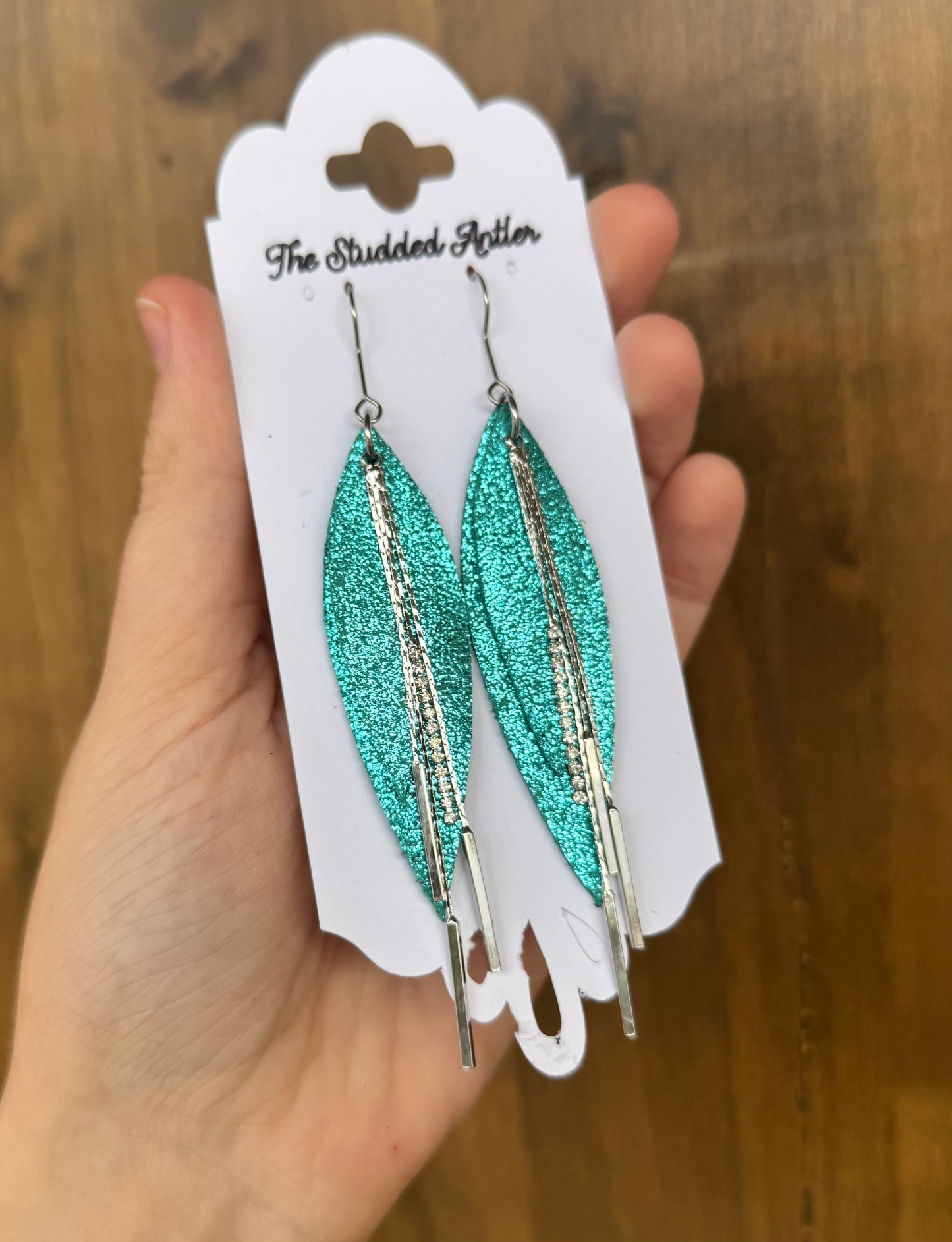 Blue Turqouise Handmade Hypoallergenic Leather Earrings with Silver Bar Dangles