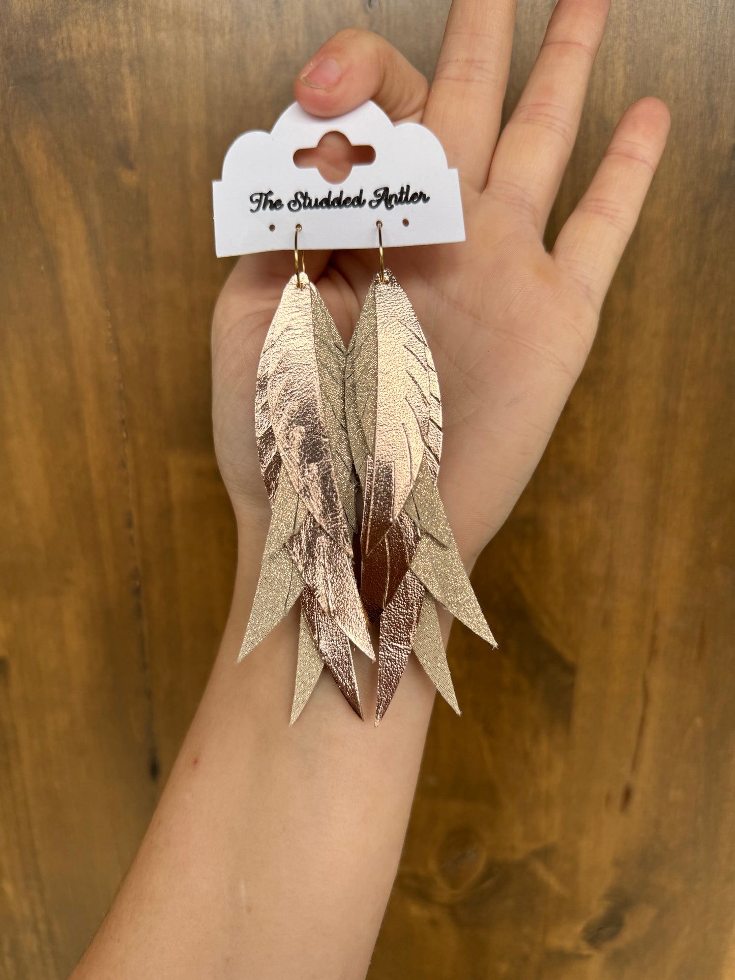Rose Gold Sparkle Handmade Hypoallergenic Leather Earrings