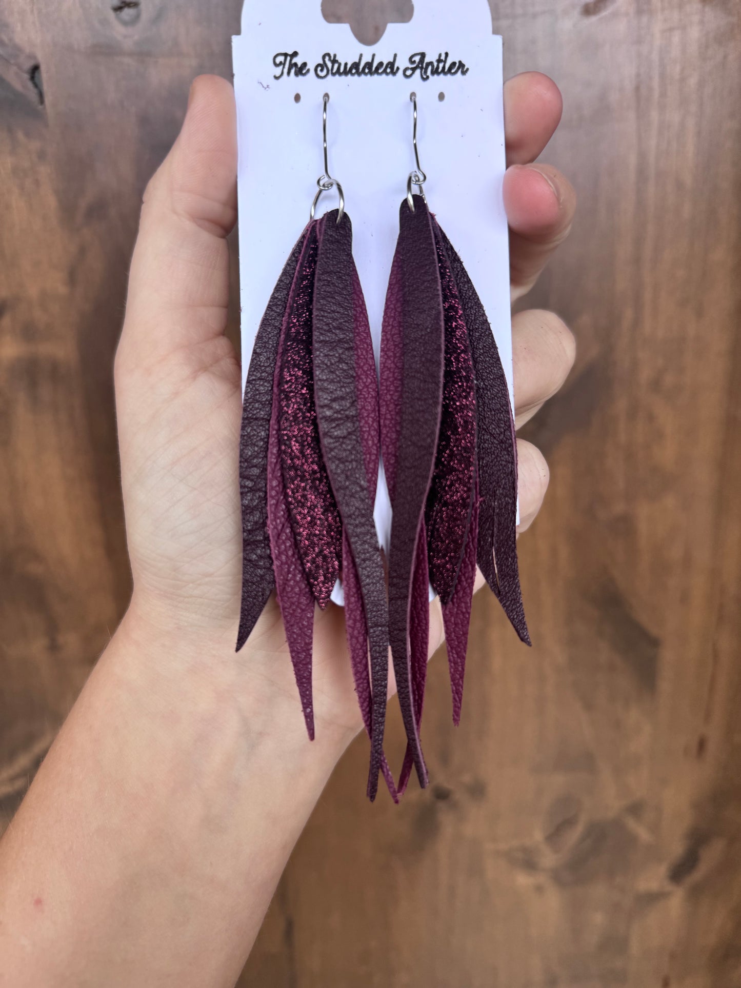 Burgundy and Maroon Glitter Handmade Hypoallergenic Leather Earrings