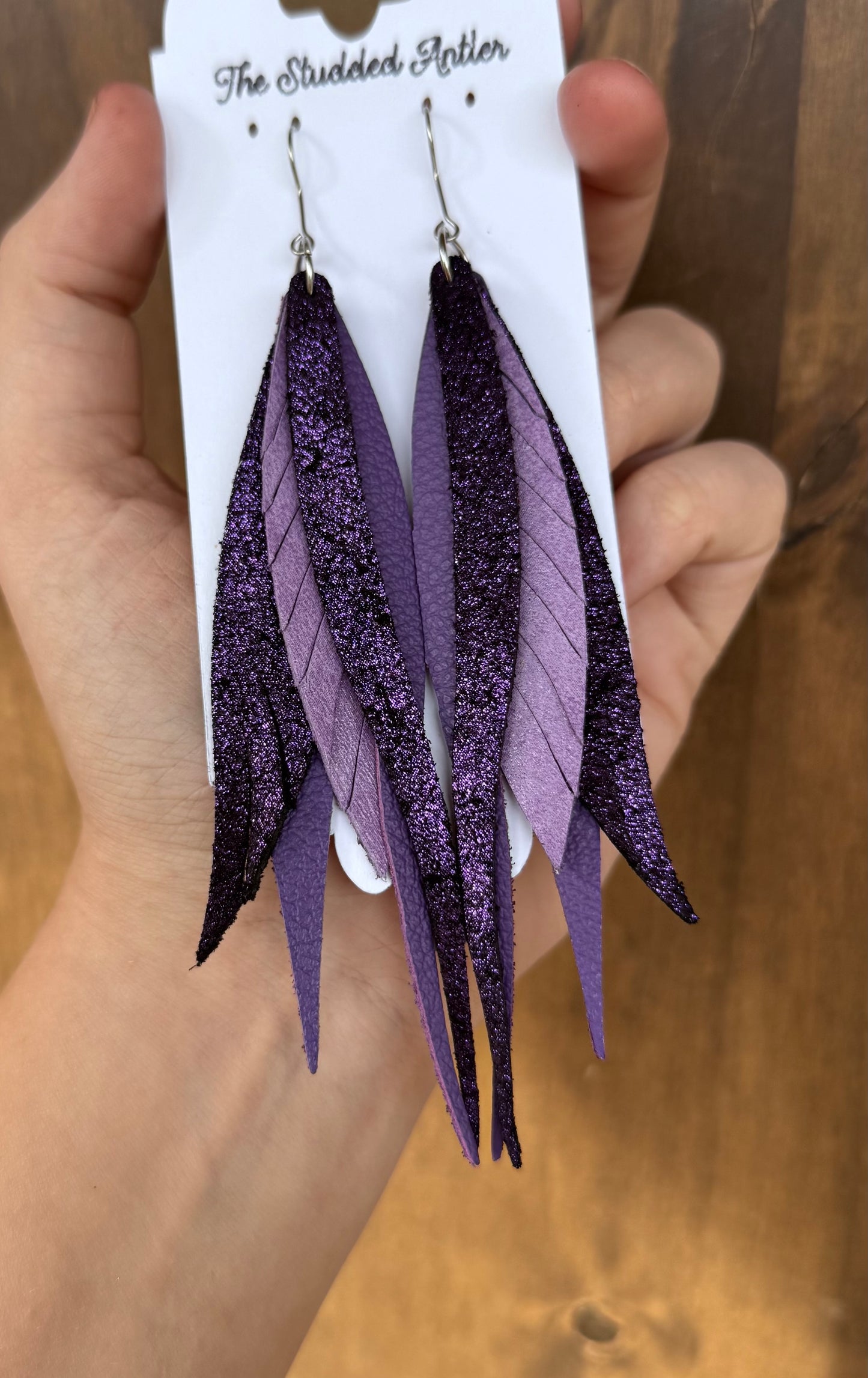 Handmade Hypoallergenic Purple Shimmer Leather Earrings