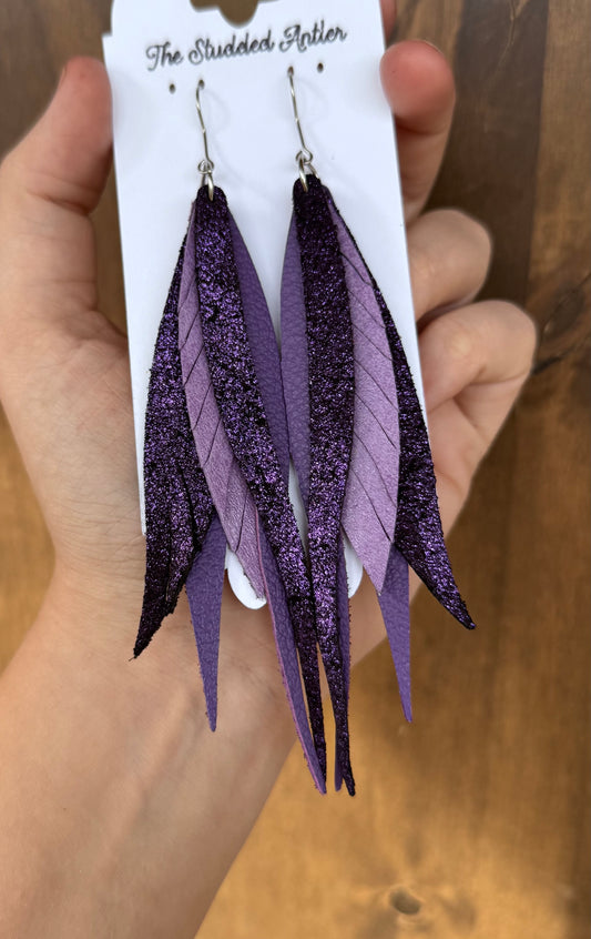 Handmade Hypoallergenic Purple Shimmer Leather Earrings
