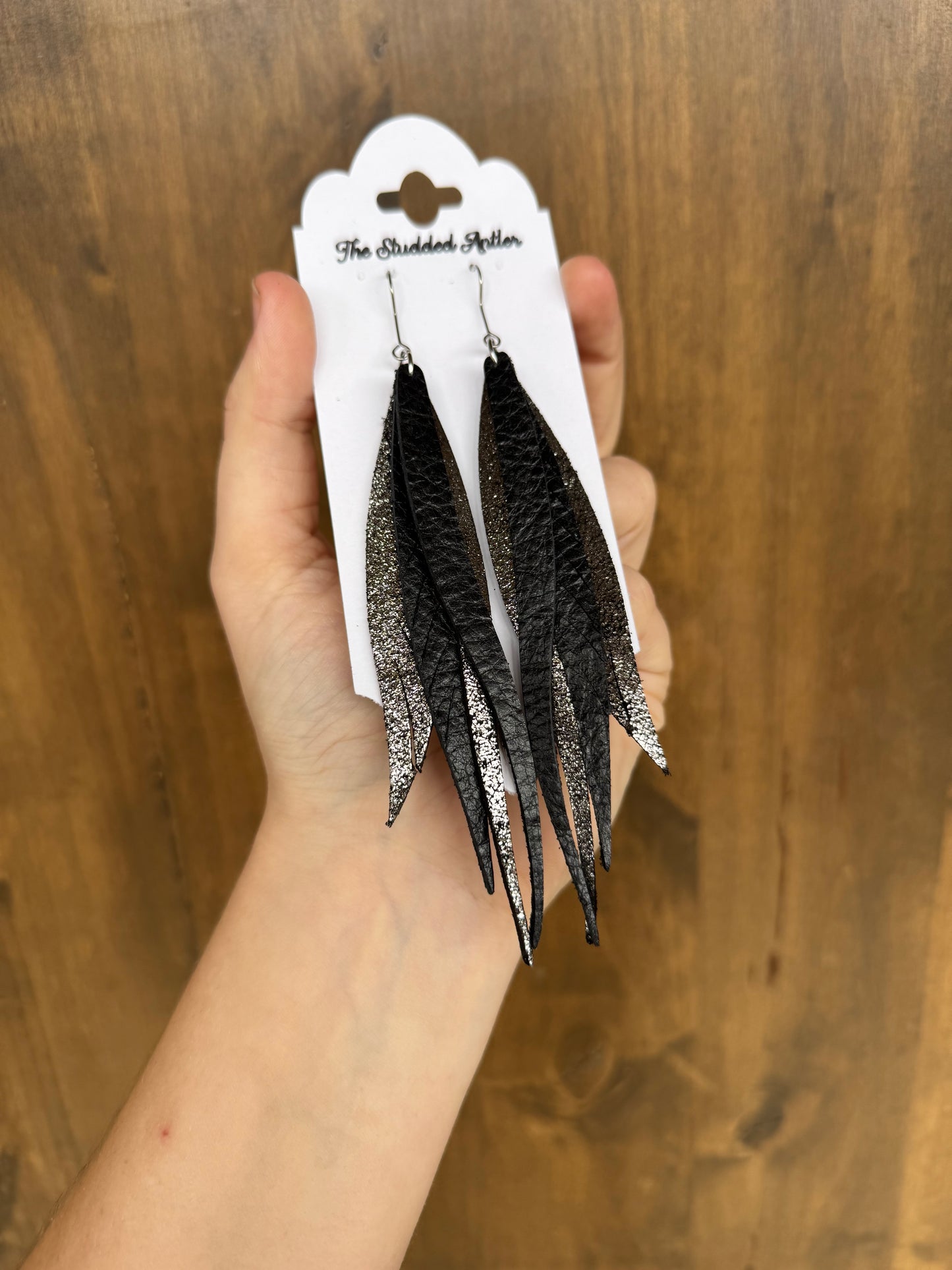 Black and Silver Handmade Hypoallergenic Leather Earrings