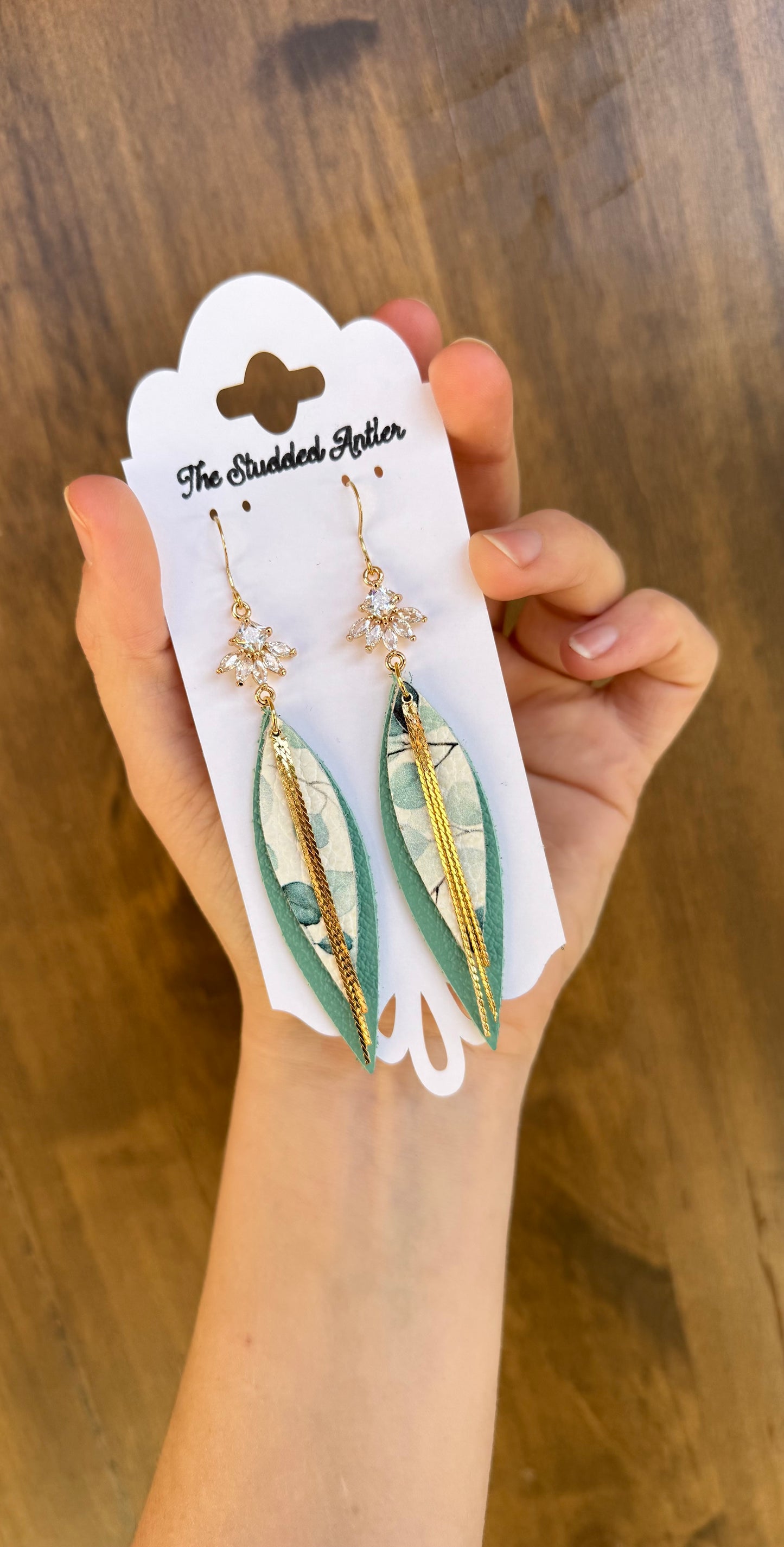 Western Style Leather Earrings - Teardrop Dangle Leather Earrings - Gold and Blue