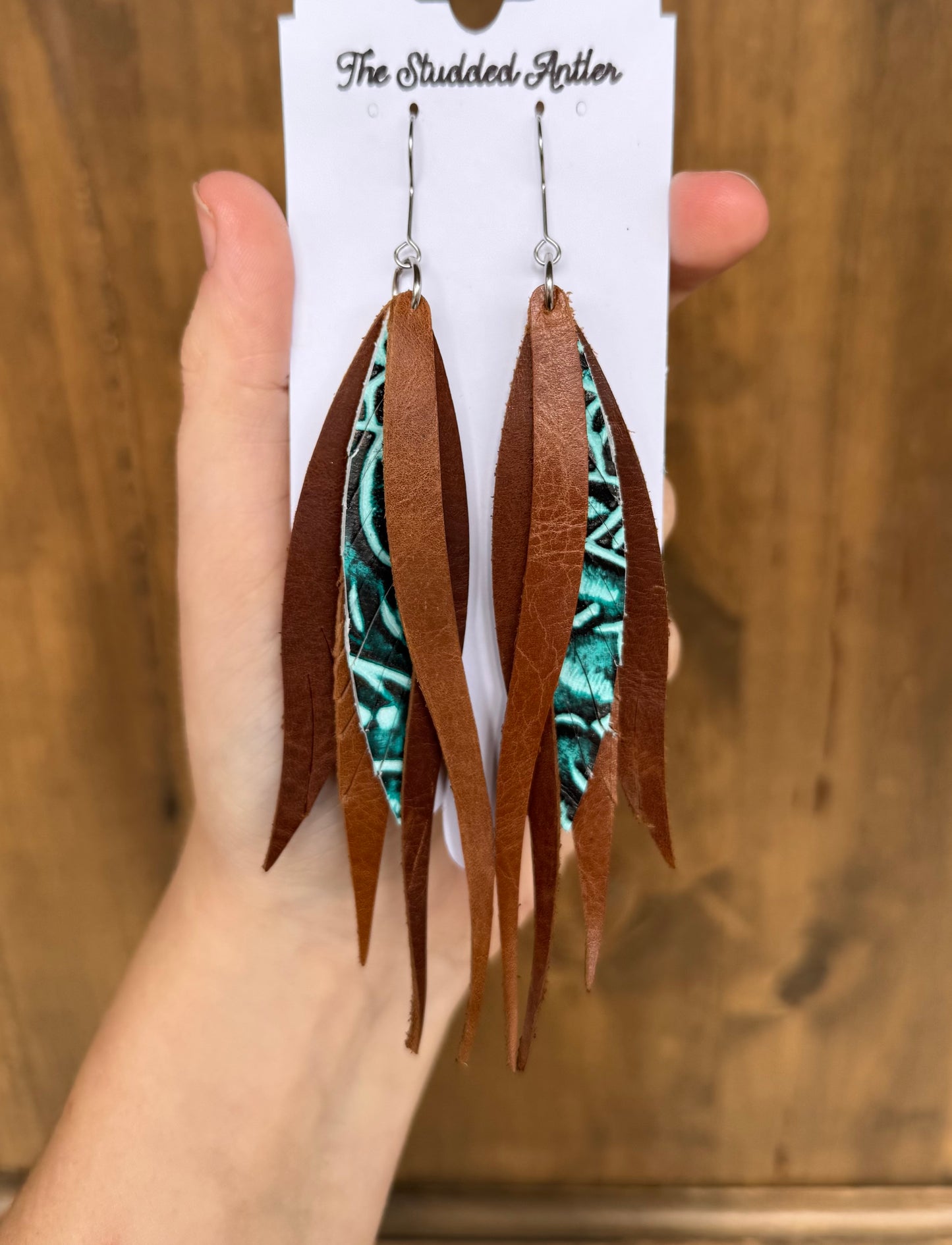 Blue and Brown Handmade Hypoallergenic Leather Earrings