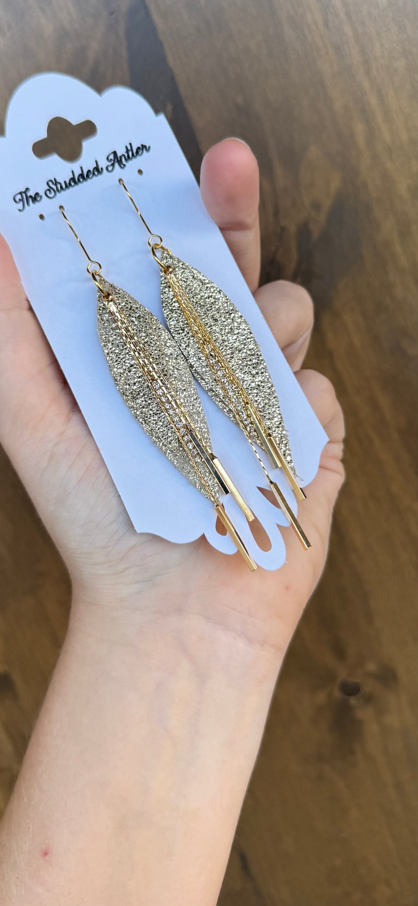 Gold with bling gold bars Handmade Hypoallergenic Leather Earrings