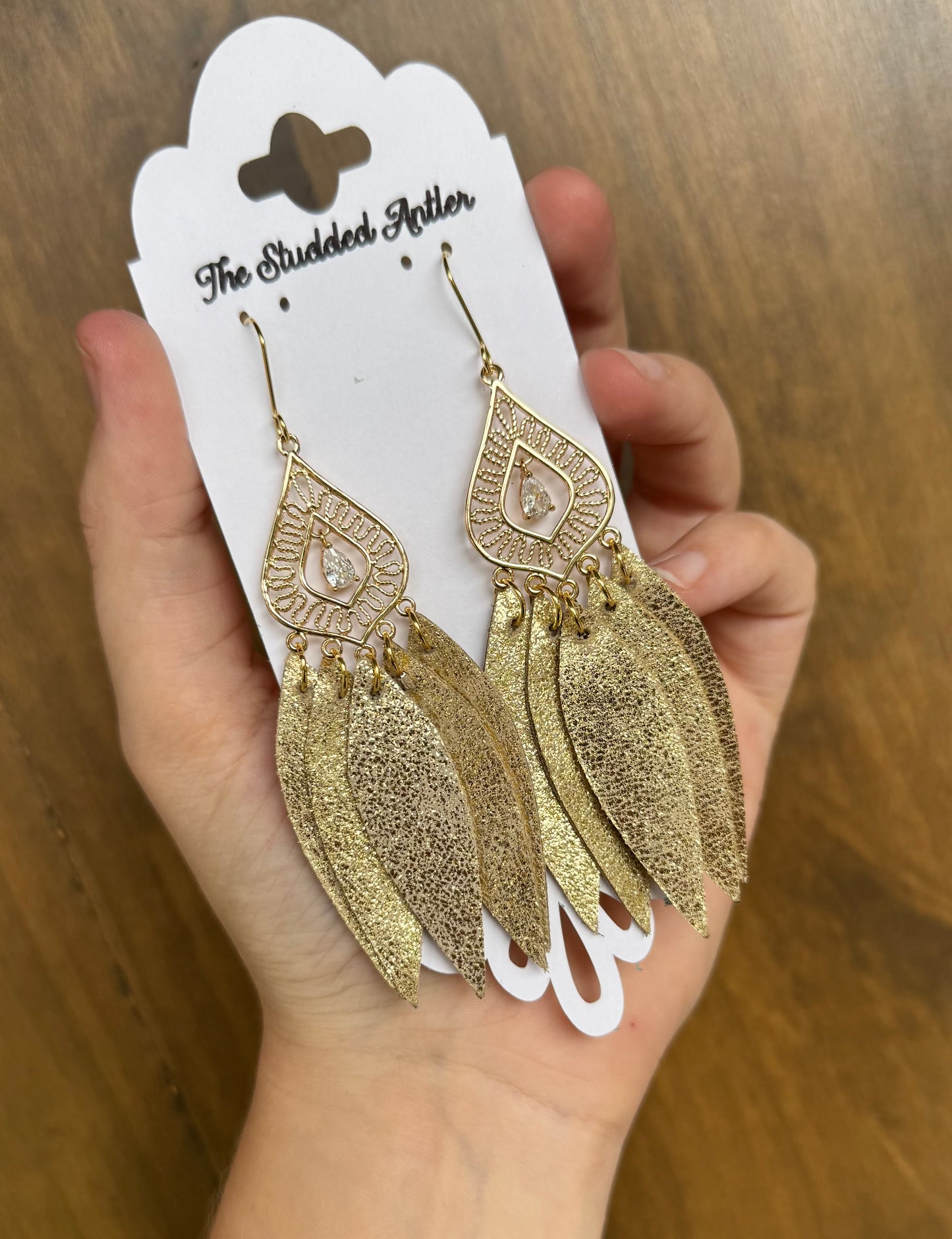 Gold Layered Teardrop Leather Earrings - Handmade Hypoallergenic Leather Earrings - Chandelier Style Earrings