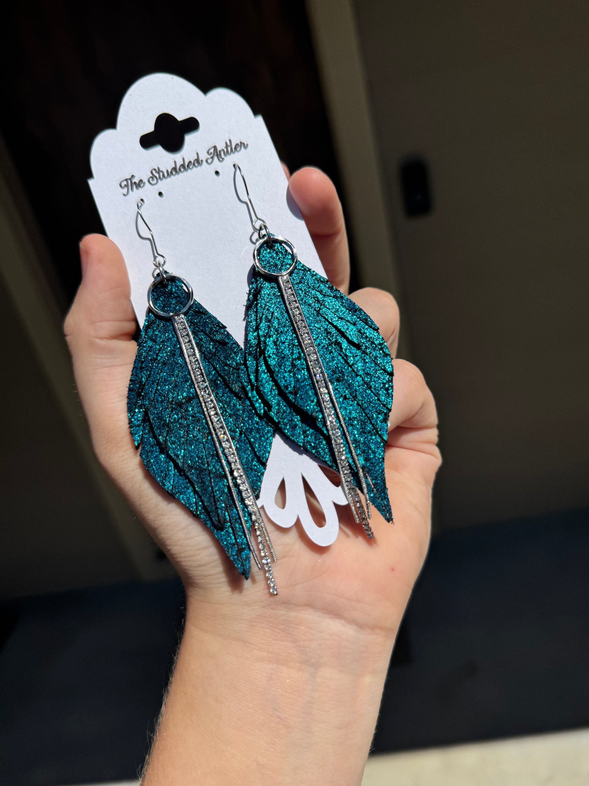 Fringe-leather-earrings-blue-and-silver