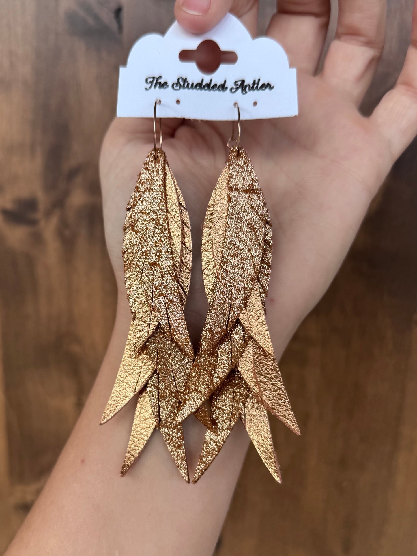 Rose Gold Shimmer and Copper Metallic Handmade Hypoallergenic Leather Earrings