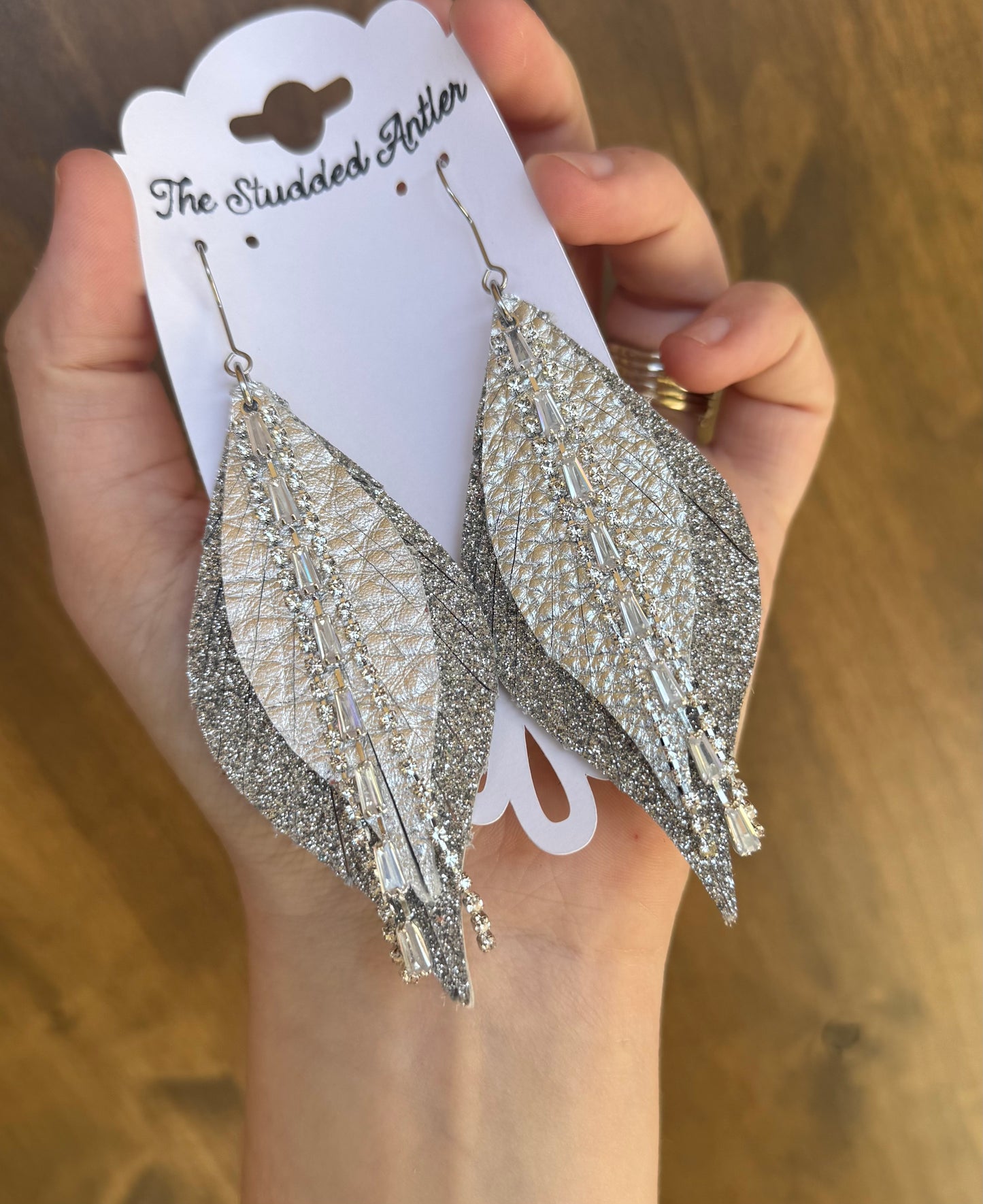 Fringe feather leather earrings - Western Boho style Leather Earrings - Silver