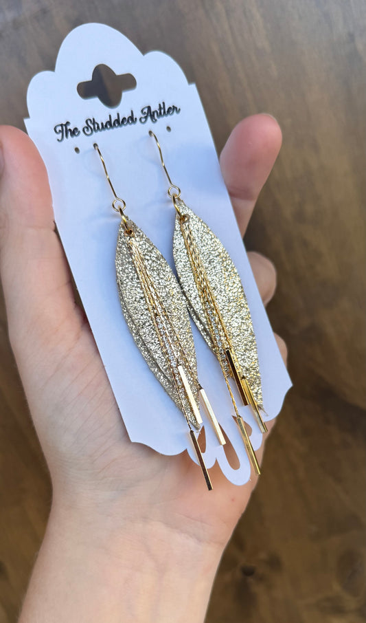 Gold with bling gold bars Handmade Hypoallergenic Leather Earrings