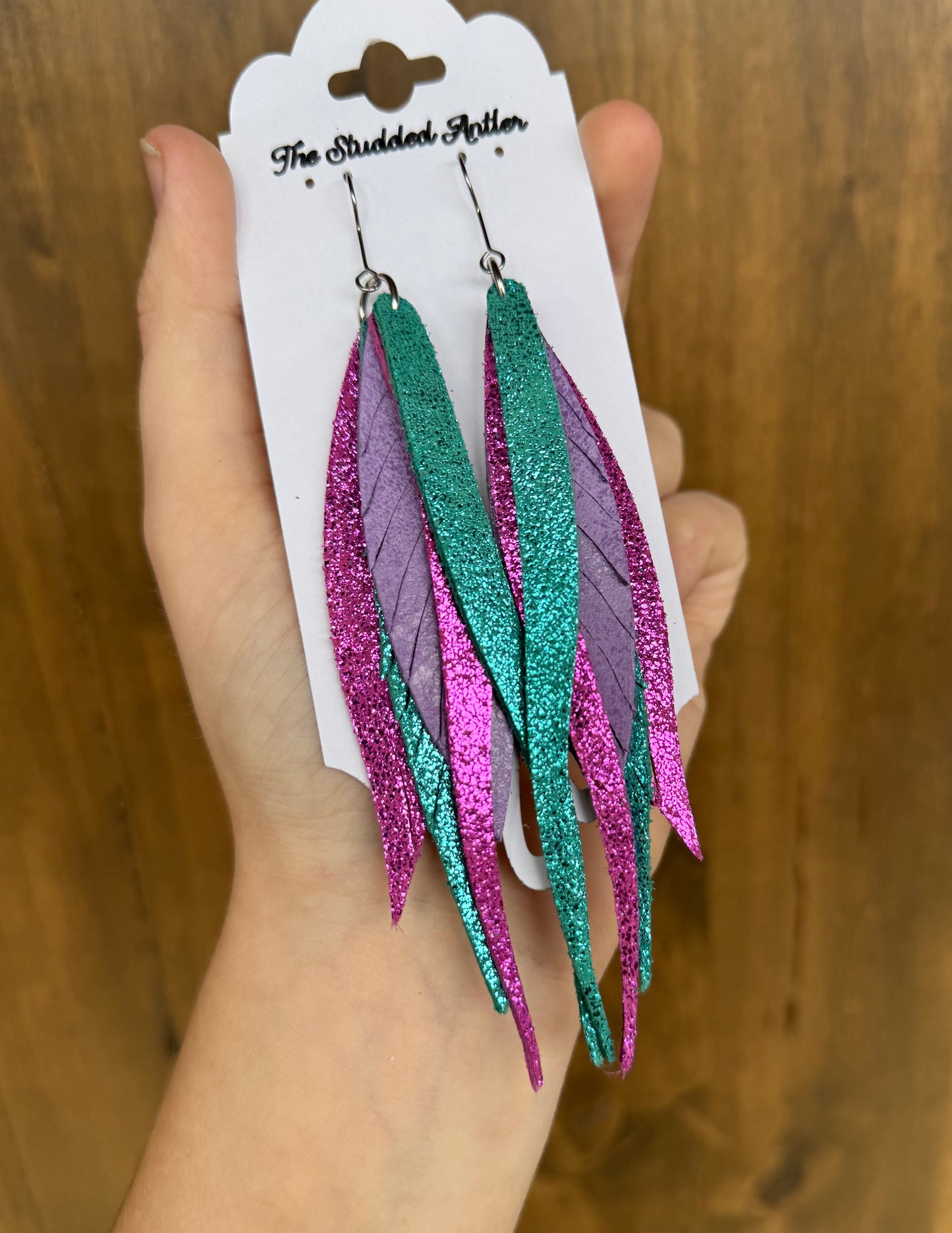 Blue, Hot Pink and Purple Handmade Hypoallergenic Leather Earrings