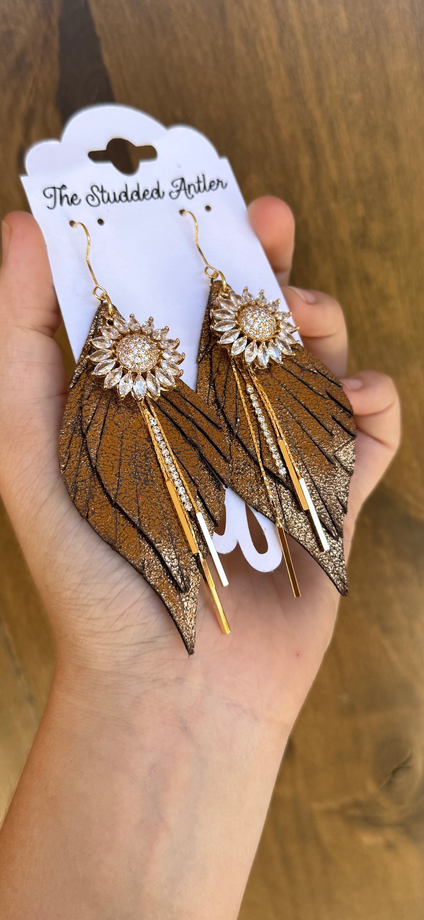 Brown shimmer and gold leather earrings - Handmade western earrings for women - Rodeo queen jewelry