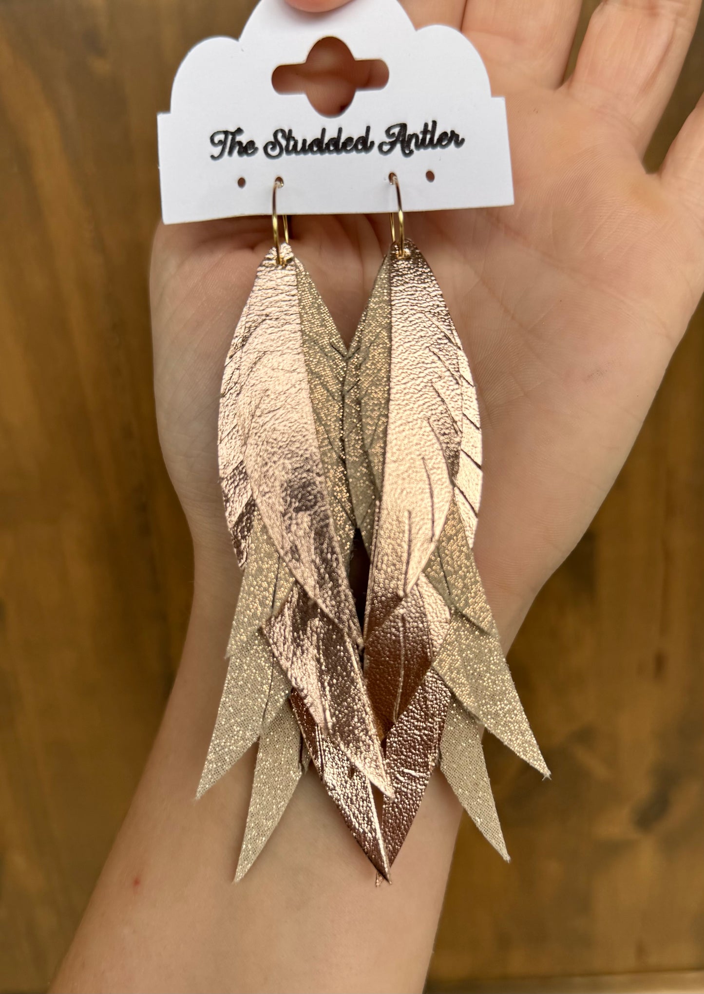 Rose Gold Sparkle Handmade Hypoallergenic Leather Earrings