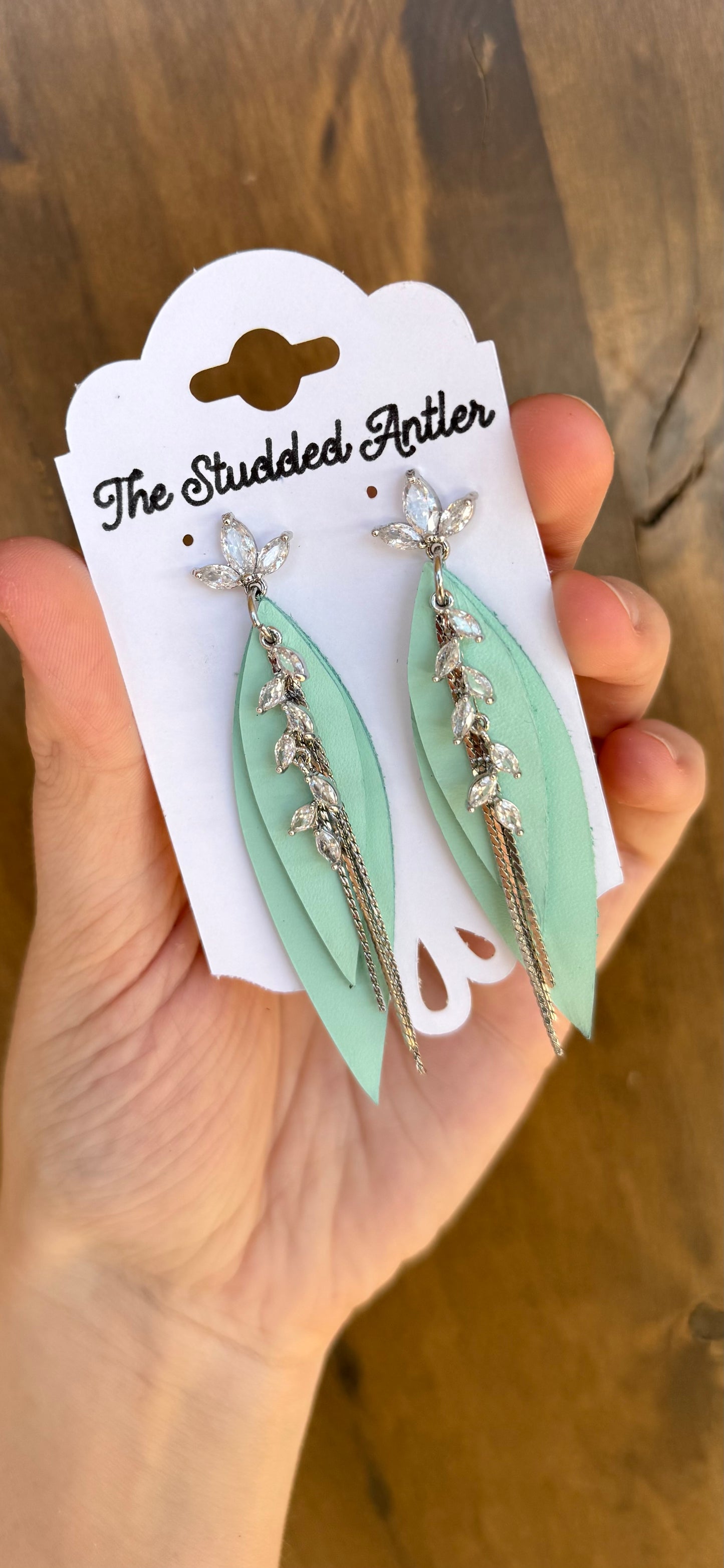 Mint Blue Dangle Genuine Leather Earrings