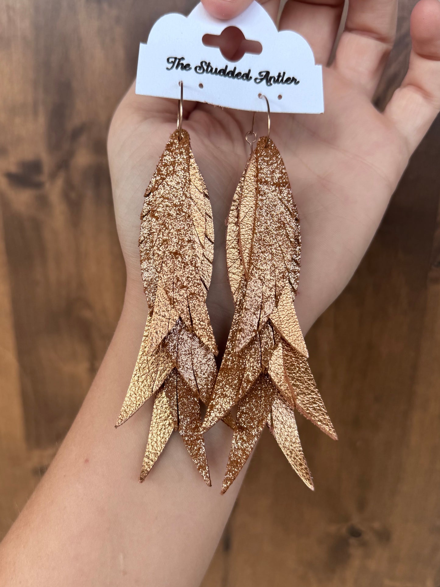 Rose Gold Shimmer and Copper Metallic Handmade Hypoallergenic Leather Earrings