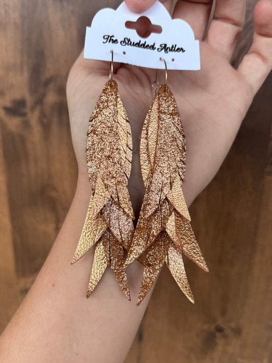 Rose Gold Shimmer and Copper Metallic Handmade Hypoallergenic Leather Earrings