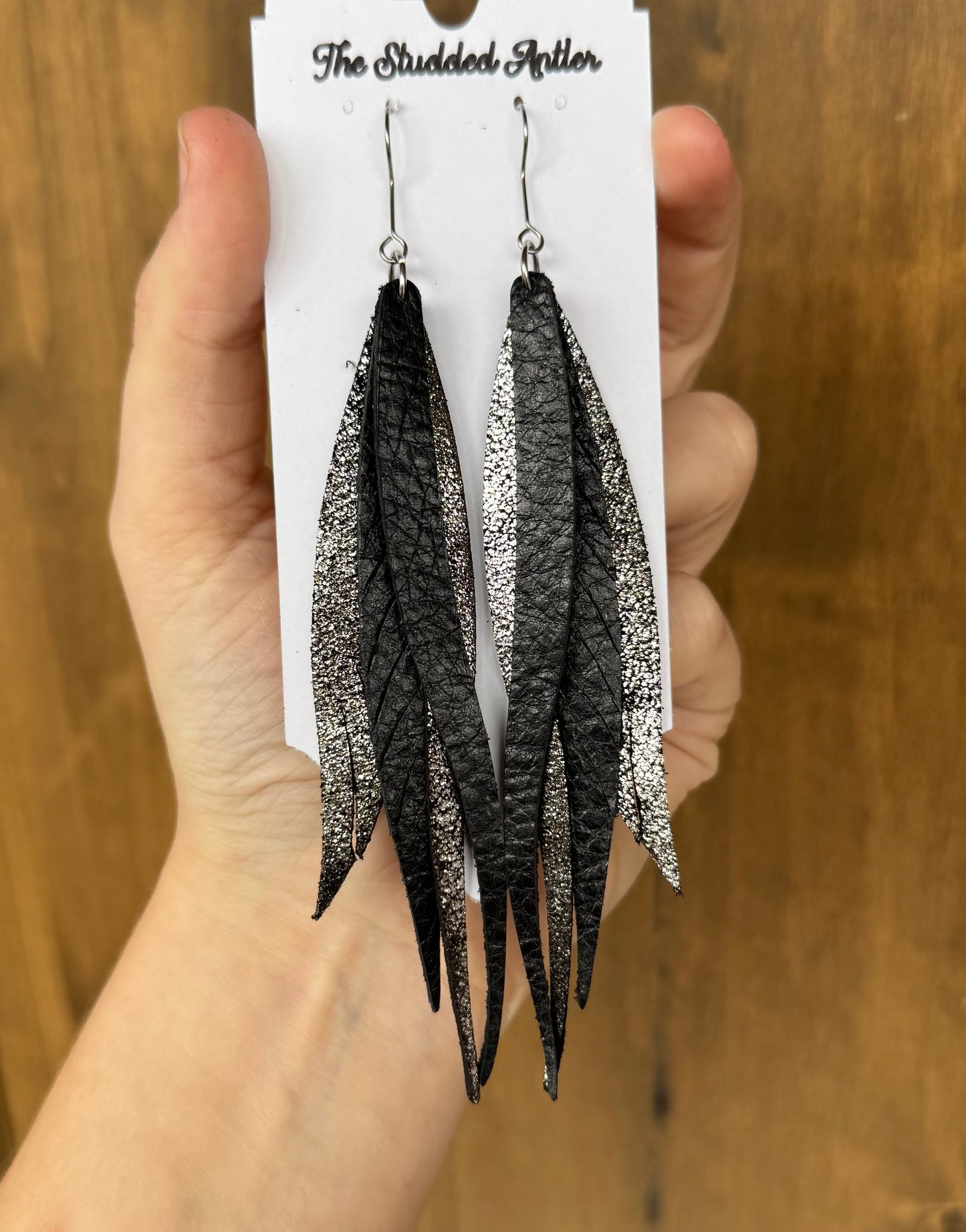 Black and Silver Handmade Hypoallergenic Leather Earrings