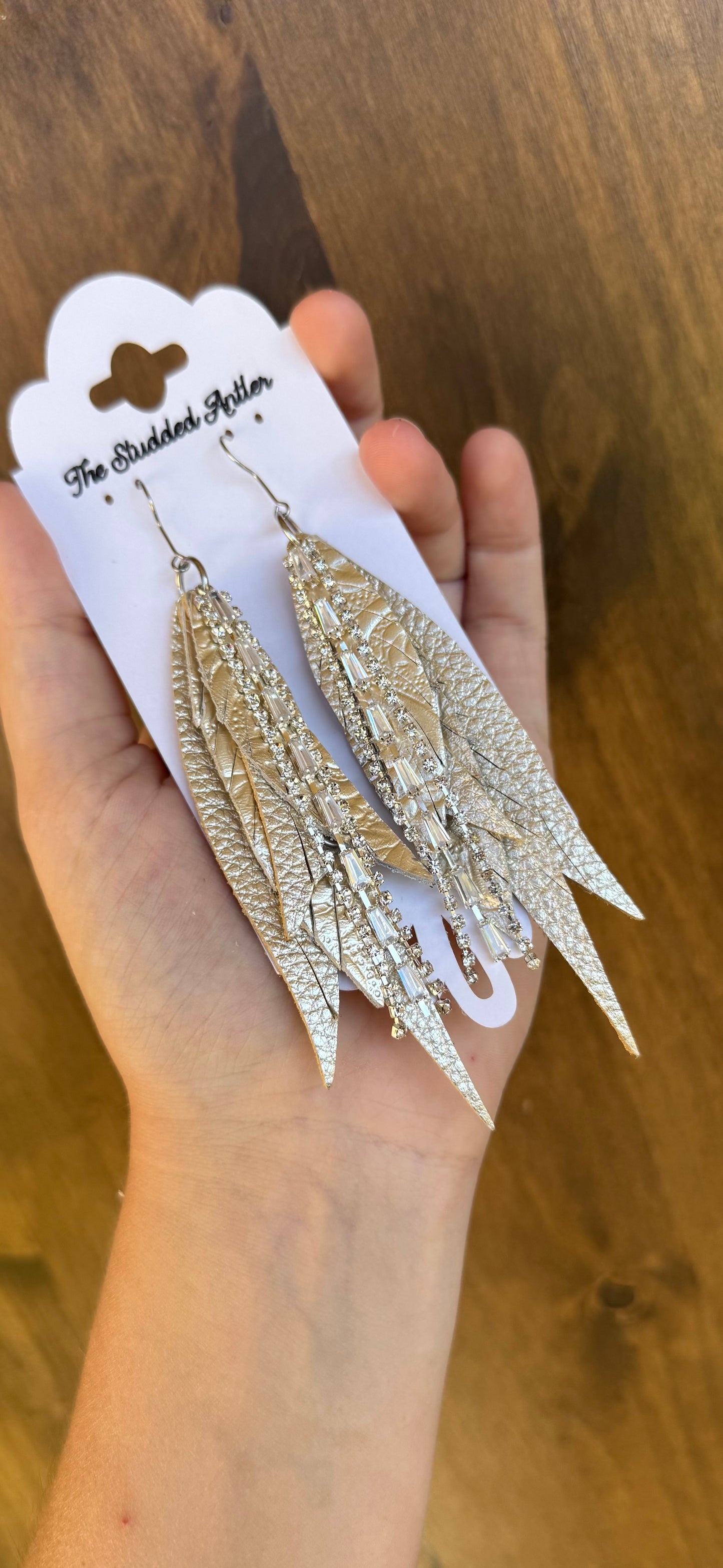 Platinum and Silver Handmade Hypoallergenic Leather feather Earrings