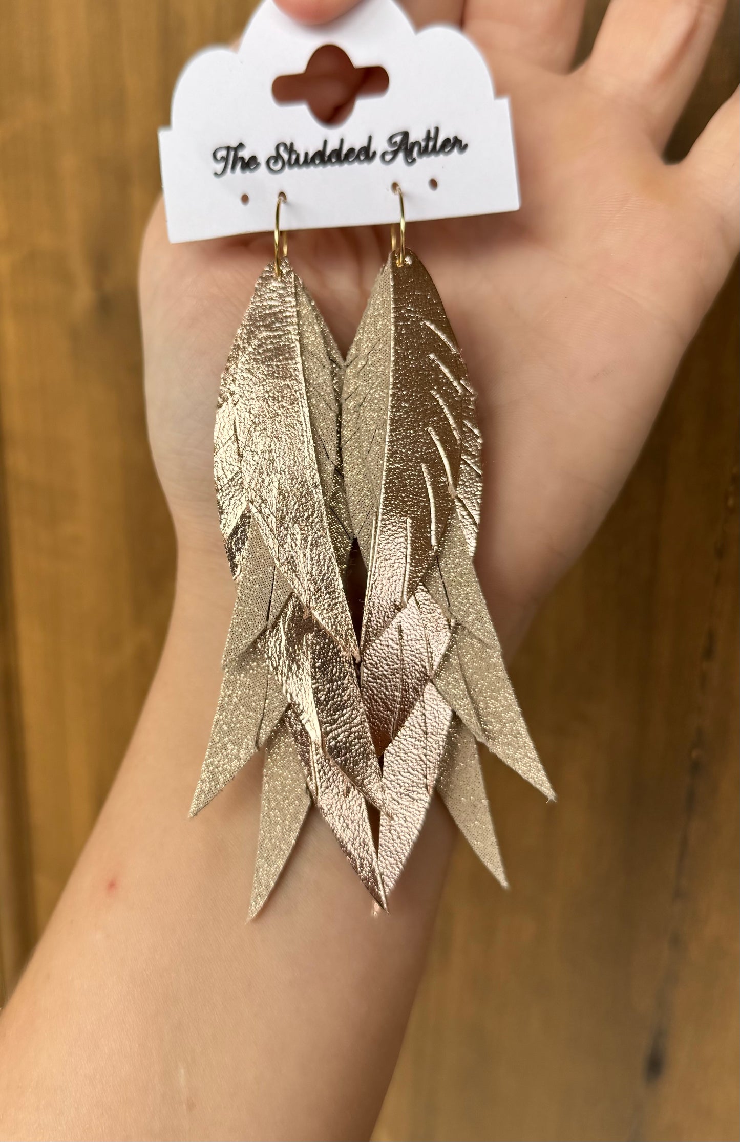 Rose Gold Sparkle Handmade Hypoallergenic Leather Earrings