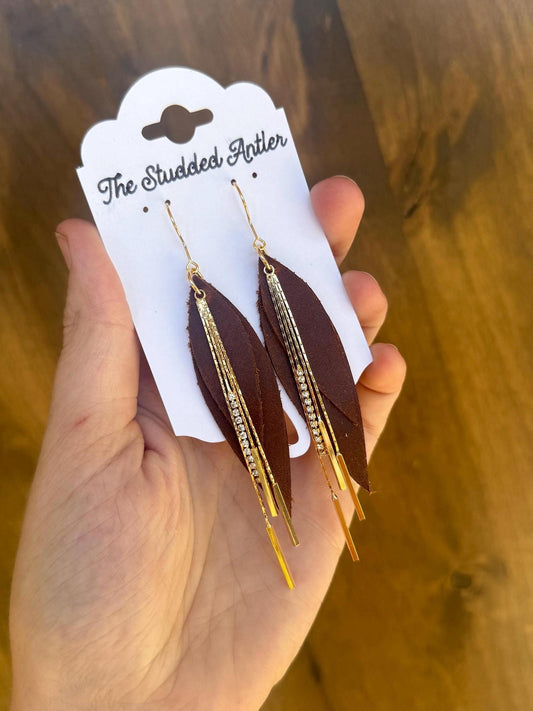 Gold-and-Brown-leather-Earrings