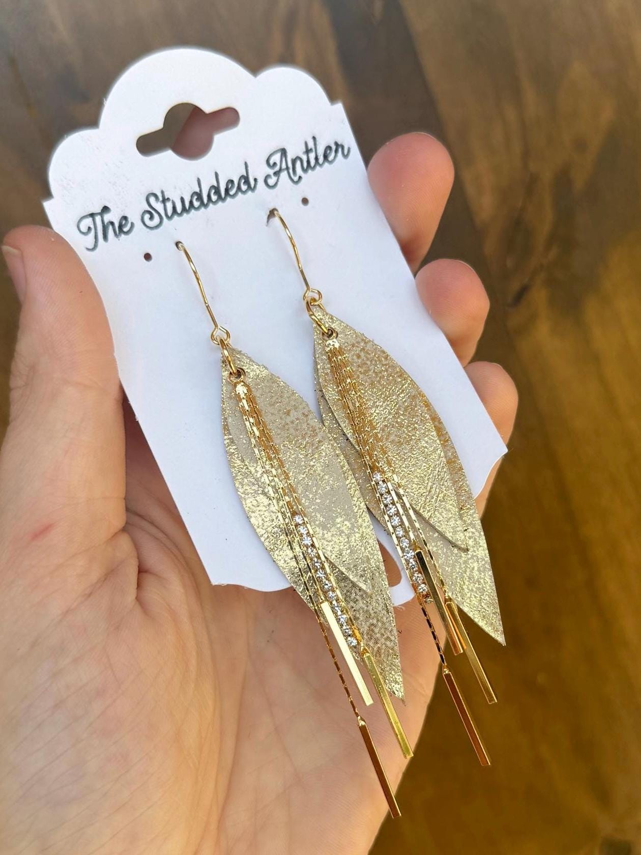 Teardrop Genuine Leather Earrings - Gold Shimmer