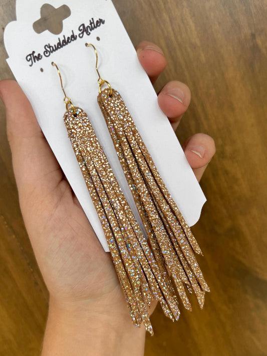 Fringe Genuine Leather Earrings - Tan Rust