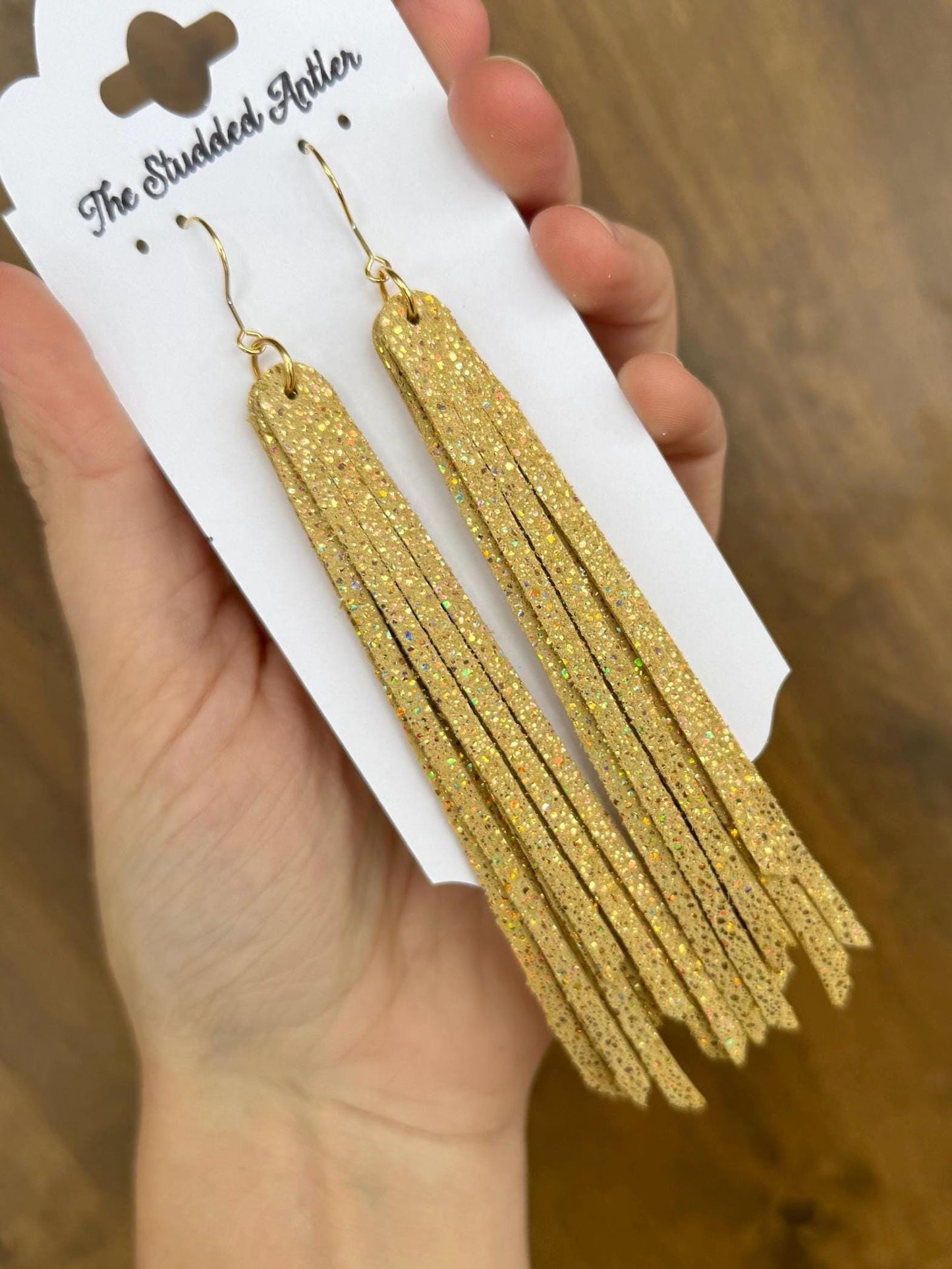 Fringe Genuine Leather Earrings - Yellow Sparkle